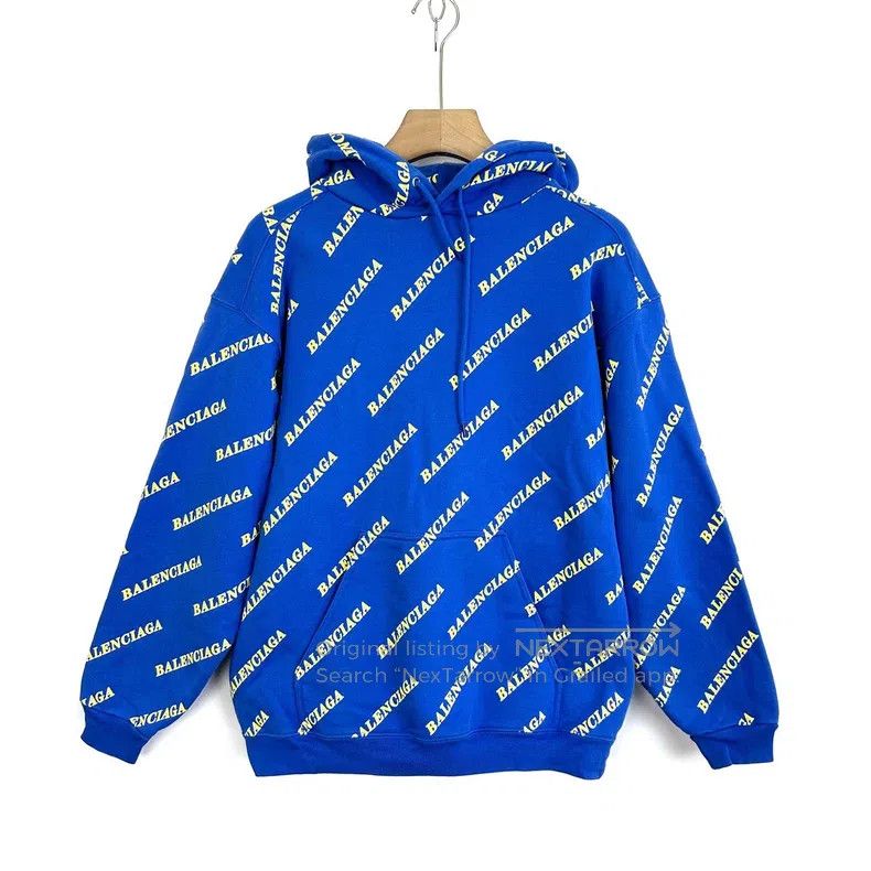 Balenciaga Balenciaga Blue Full Print Barrage Logo Hooded Sweatshirt Size US XS / EU 42 / 0 - 1 Thumbnail