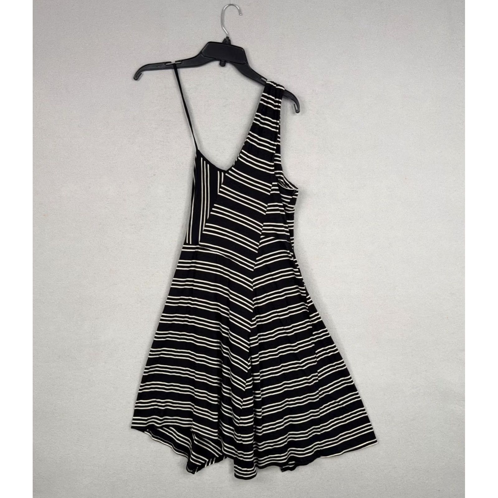 Vintage Maeve Dress Womens Small Black White Stripe One Shoulder A Line Sleeveless Jersey Knit Casual Party/Cocktail Size S / US 4 / IT 40 - 7 Thumbnail