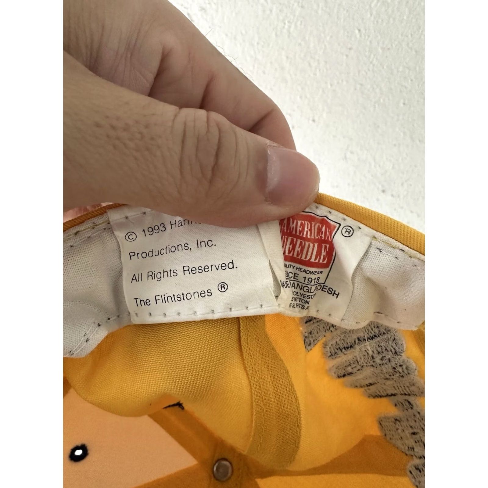 American Needle VINTAGE Fred Flintstone Blockhead Snapback Ball Hat 1993 American Needle NWOT Men One Size Yellow Twill Cotton Polyester Adjustable 90s Size ONE SIZE - 5 Thumbnail