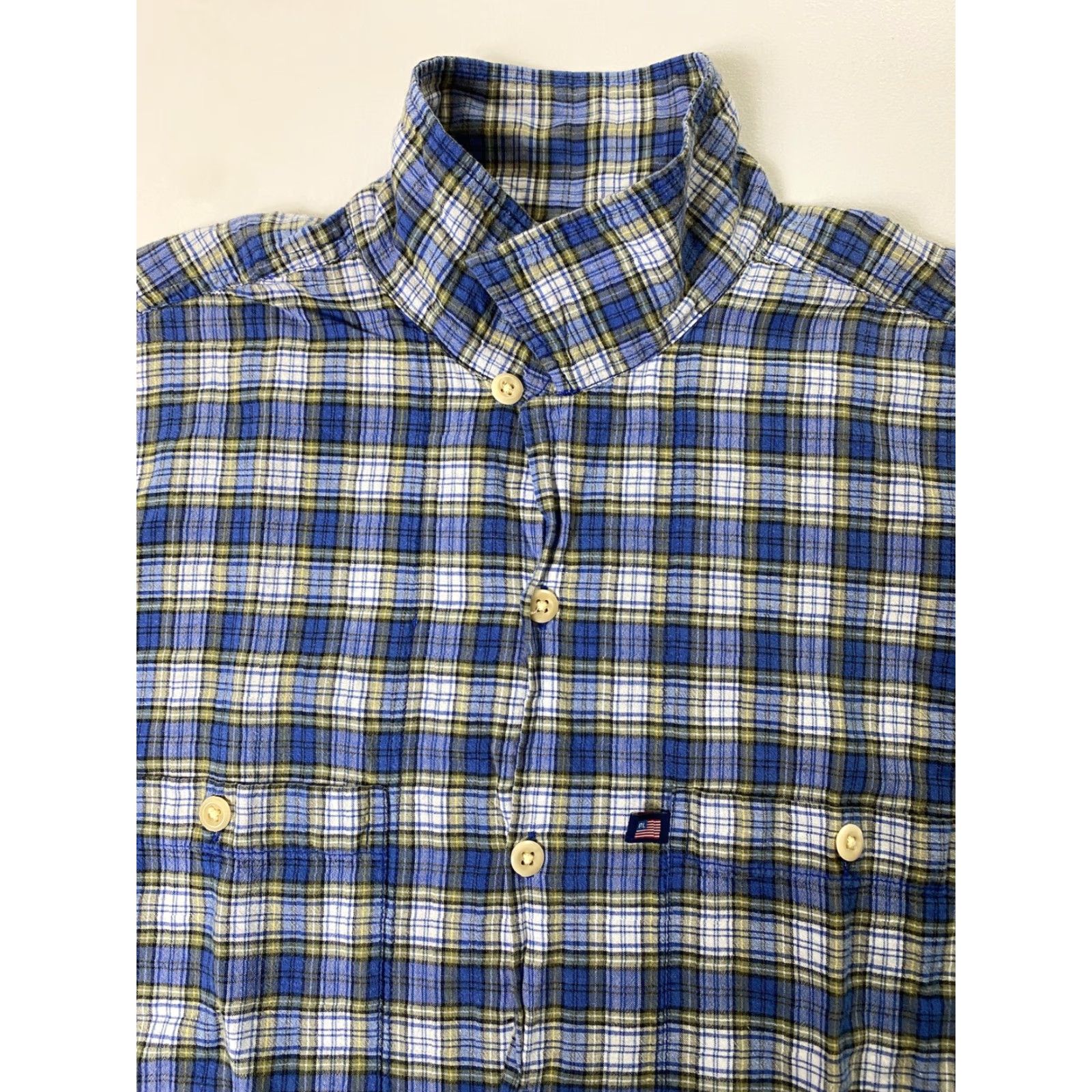 Polo Ralph Lauren VINTAGE Polo Jeans Co. Ralph Lauren Short Sleeve Button-Up Shirt Plaid Sz L Mens Men’s Large Blue Cotton 90s Classic Retro Pockets Size US L / EU 52-54 / 3 - 7 Thumbnail