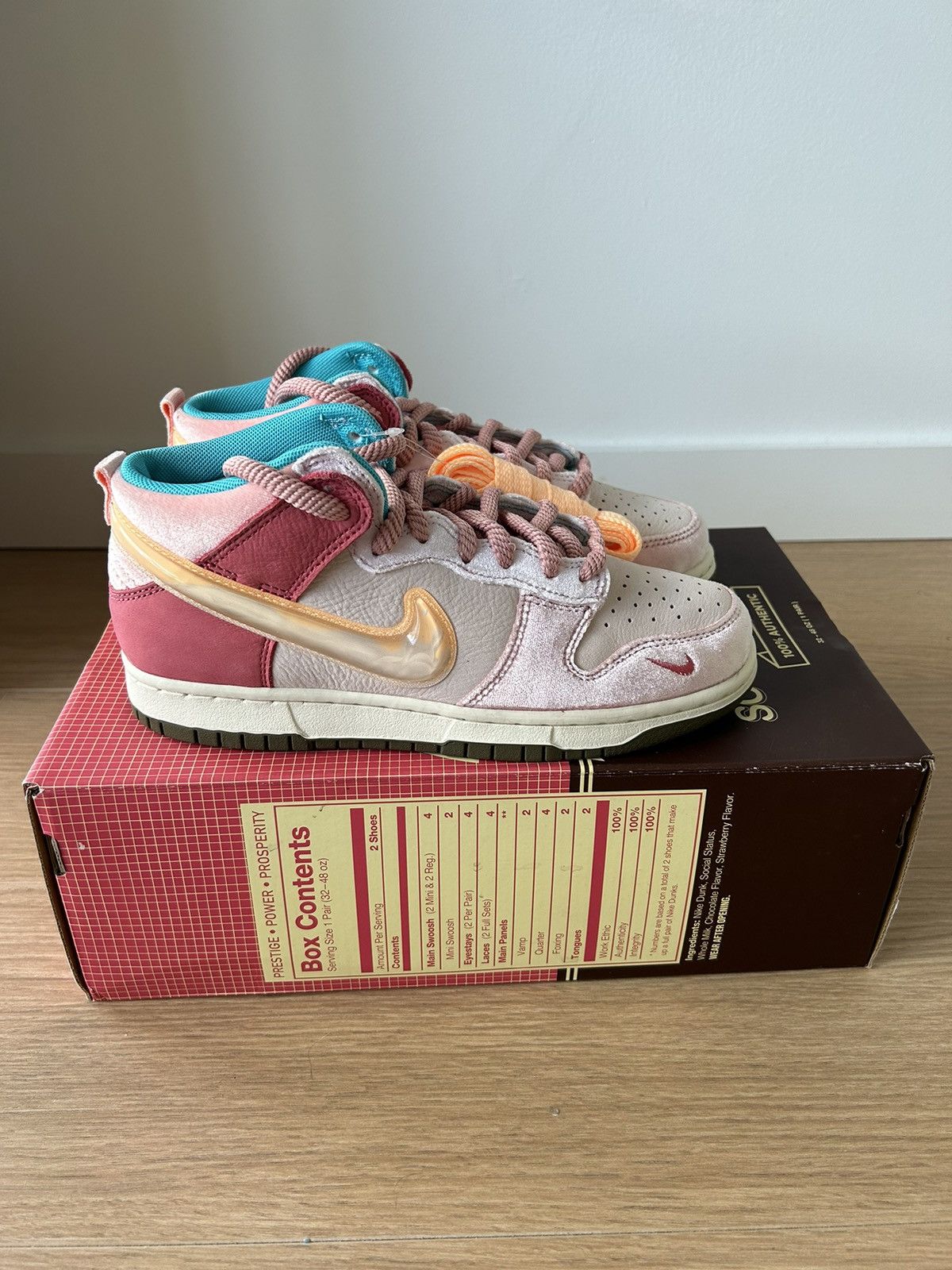 Nike × Social Status Nike Dunk Mid Free Lunch Strawberry Milk Size US 5.5 / IT 35.5 - 2 Thumbnail