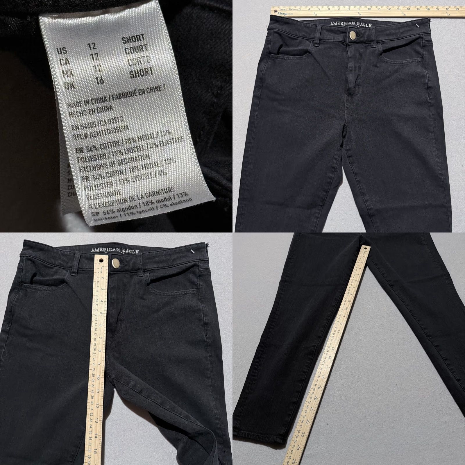 American Eagle Outfitters American Eagle Hi-Rise Jegging Jeans Women's Black Denim Super Stretch - 12 Size 34" / US 12 / IT 48 - 9 Thumbnail