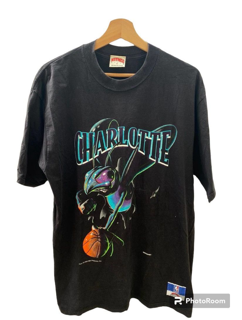 image of NBA x Nutmeg Mills Vintage 1993 Charlotte Hornets Mirror Print in Black, Men's (Size Large)