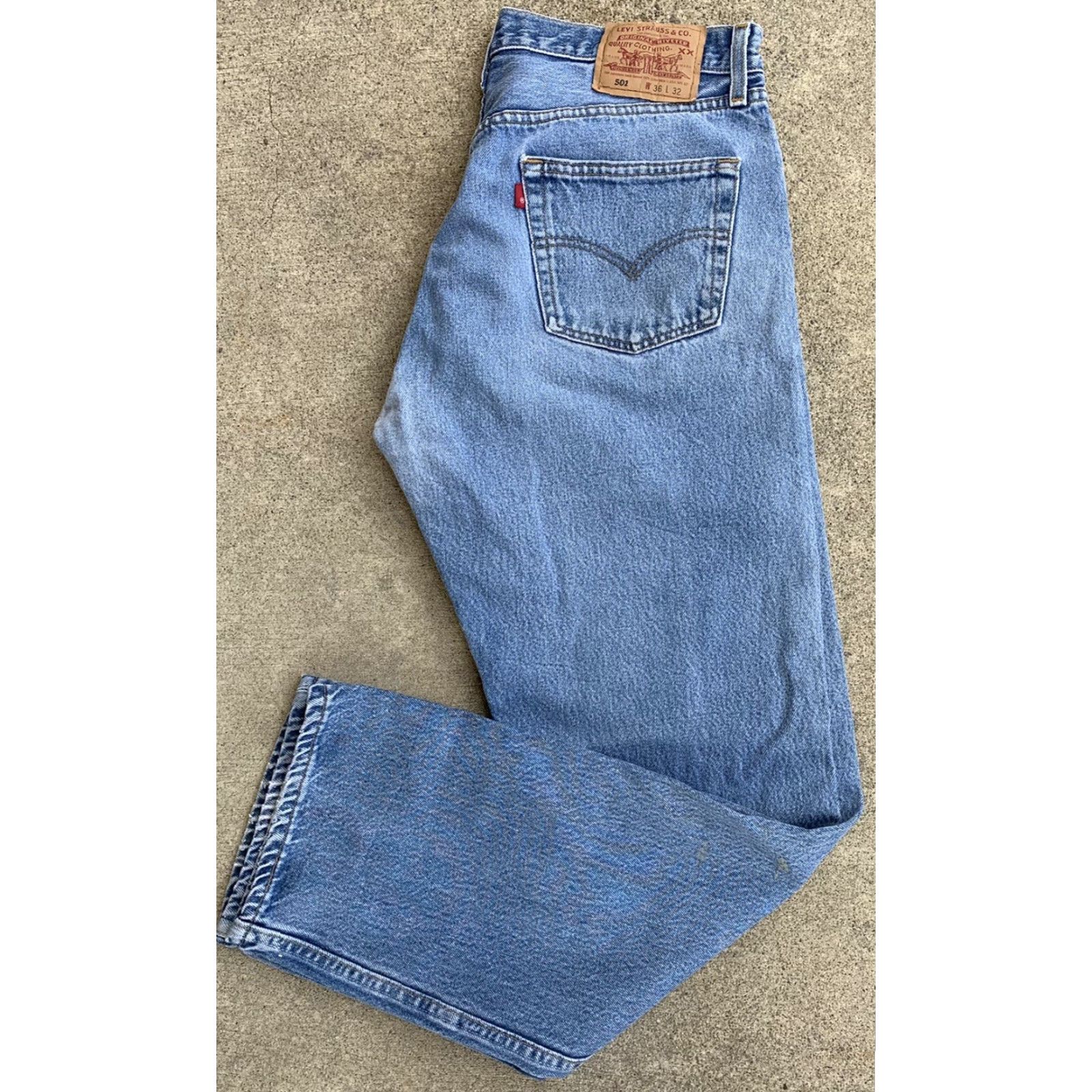 Levi's VINTAGE Levi’s jeans 501 Button Fly USA Made 34 Waist 32 Inseam Men Denim Blue 5-Pocket 501 Model Leather Belt Loops Shoes Size US 36 / EU 52 - 3 Thumbnail