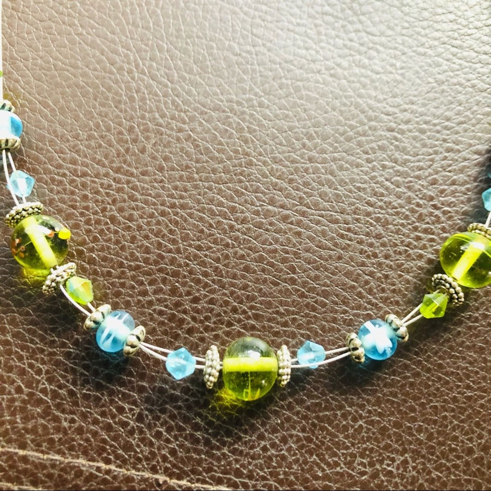 Jewelry Handcrafted forest green and baby blue glass bead necklace Size ONE SIZE - 6 Thumbnail