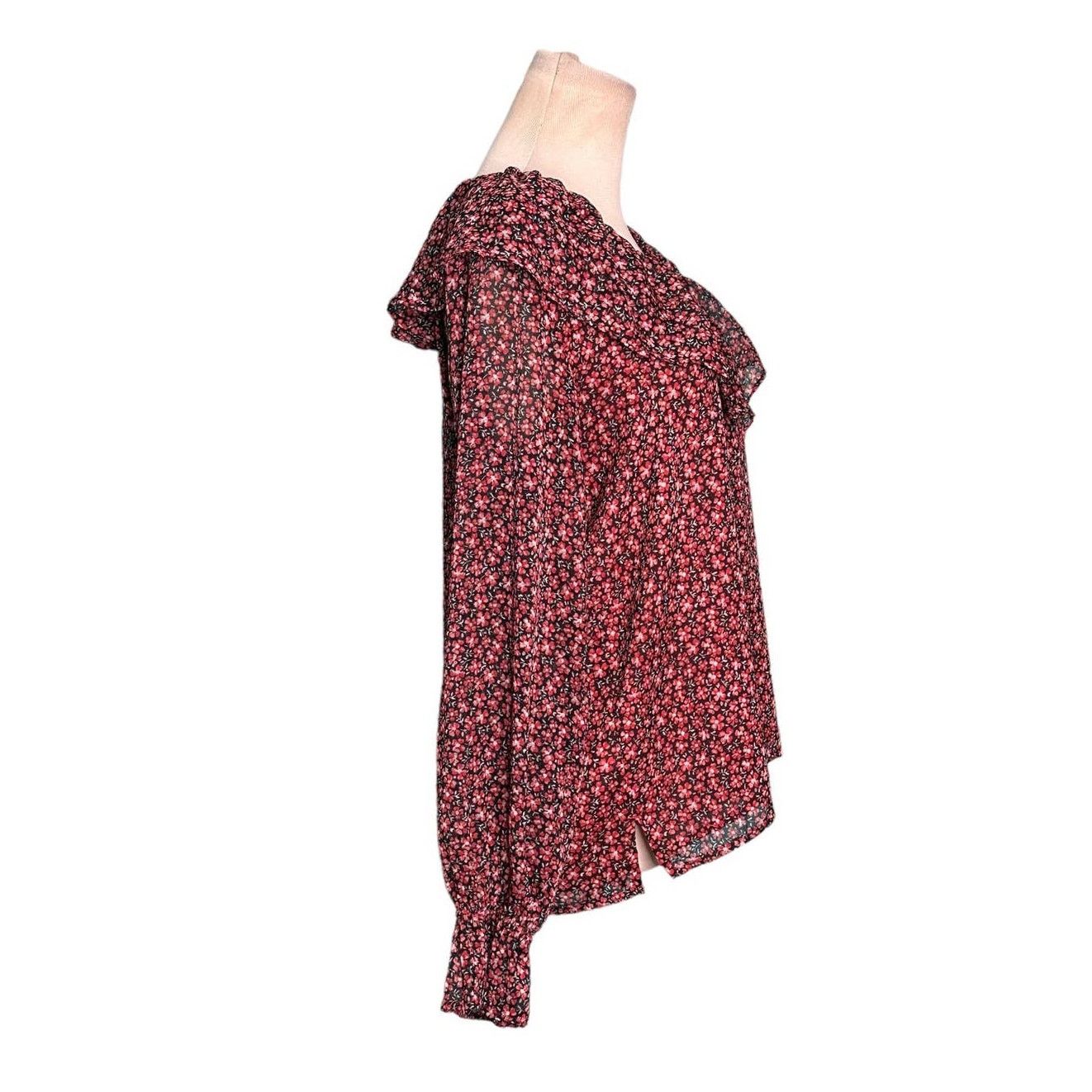 Loft Loft red floral long sleeves ruffled sheer blouse size small Size S / US 4 / IT 40 - 6 Thumbnail