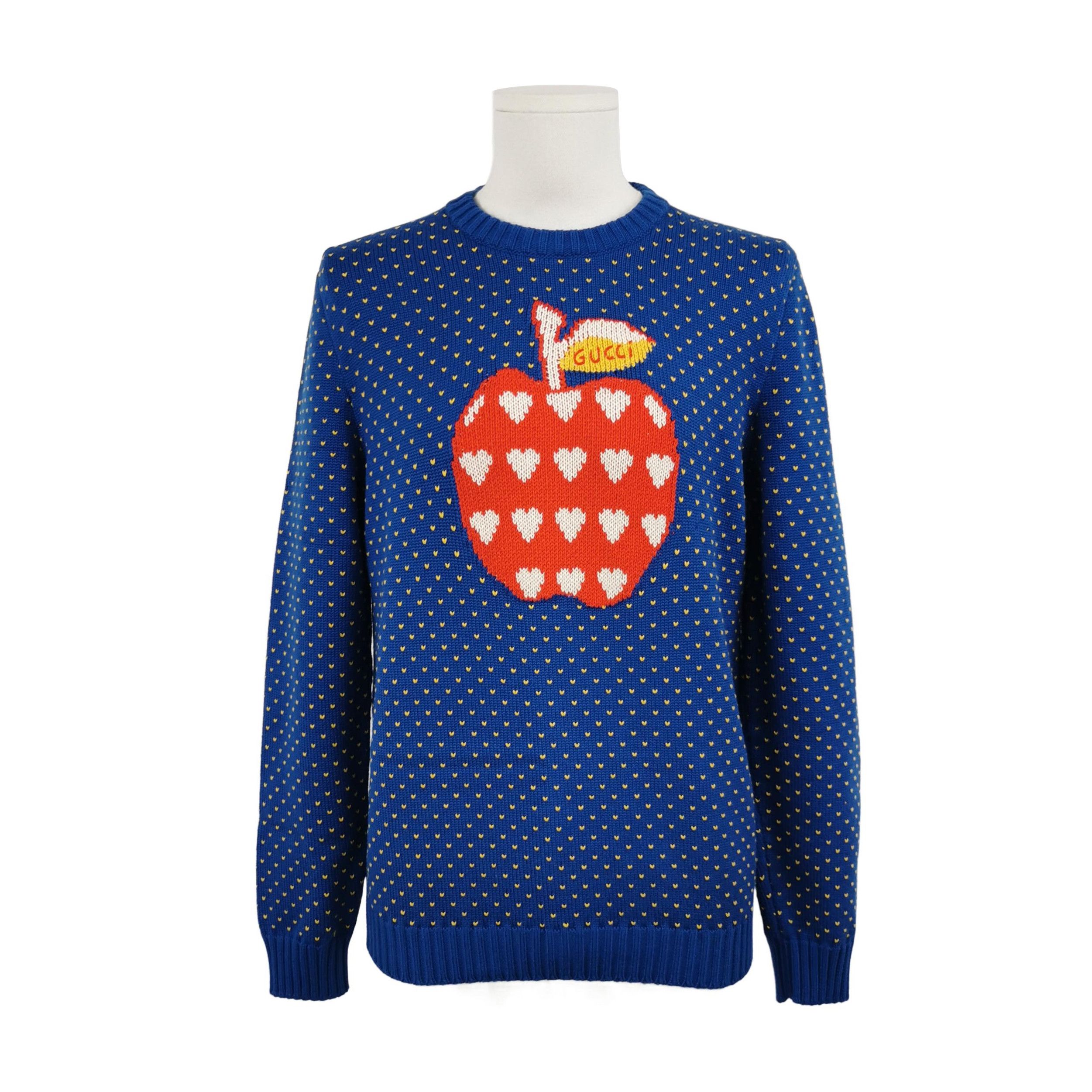 Gucci Blue Apple Heart Pattern Crewneck Sweater