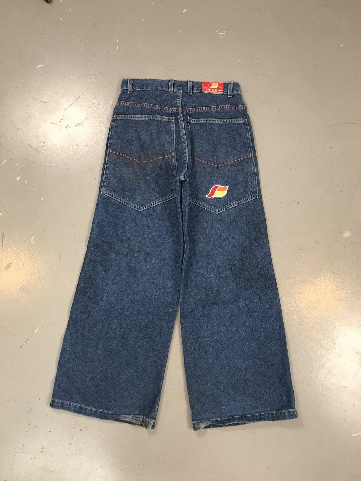 Vintage kik wear super flared logo embroidered denim