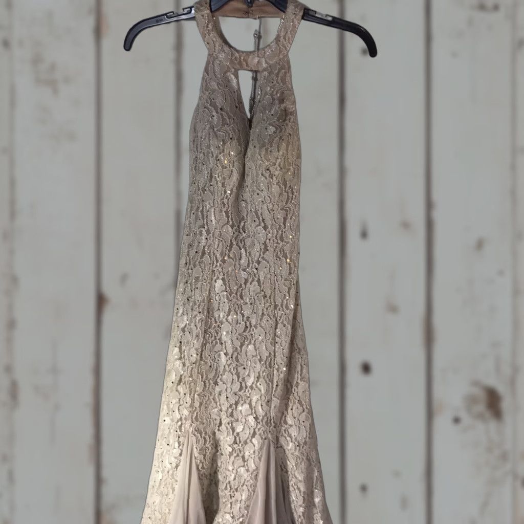 Vintage VINTAGE Jump Apparel Women's Formal Dress Long Sleeveless Halter Beaded Sequin Embroidered Chiffon 90s Spring Summer Size 1/2 Size XS / US 0-2 / IT 36-38 - 1 Thumbnail