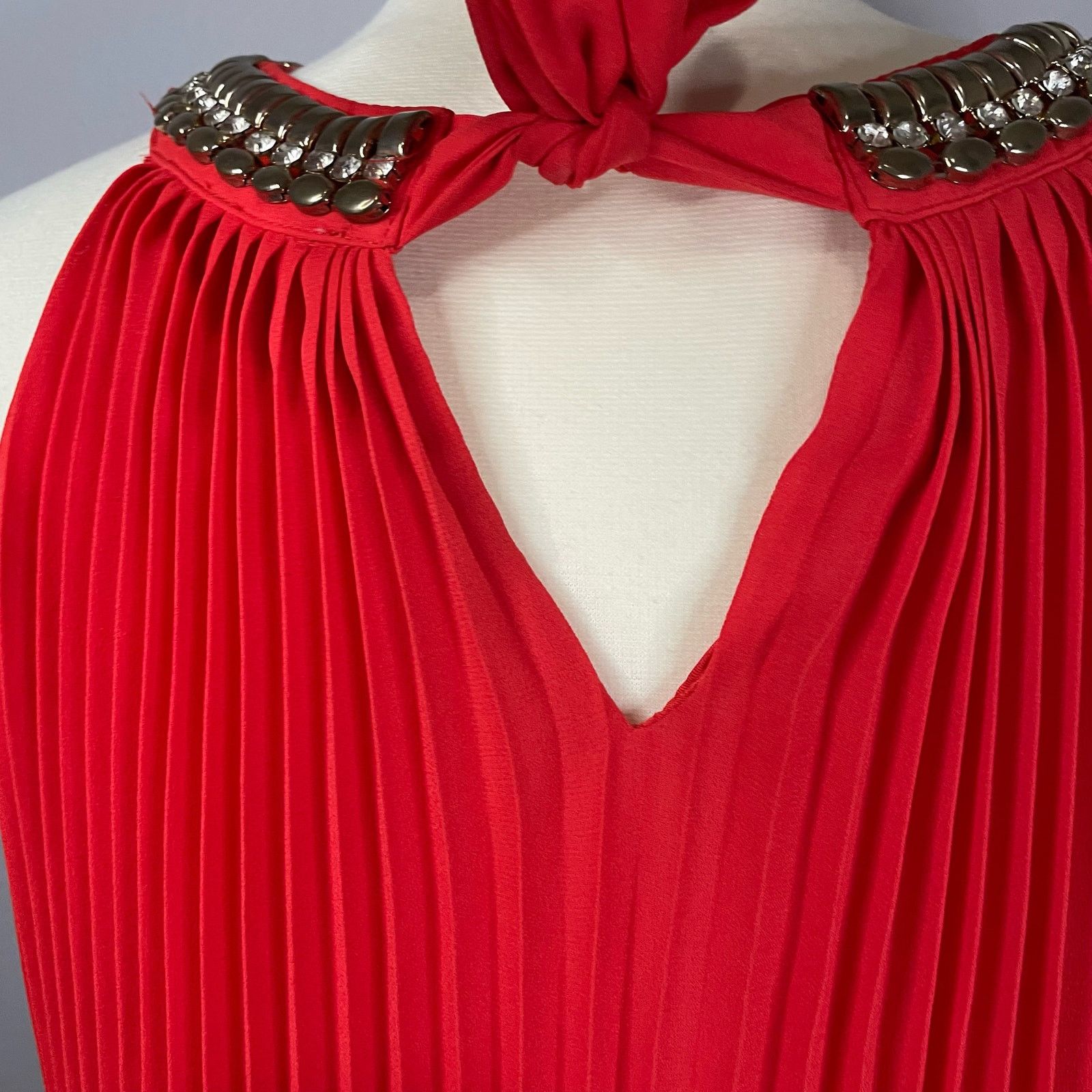 Badgley Mischka Belle Badgley Mischka Dress 10 Red Orange Pleated Halter Size L / US 10 / IT 46 - 6 Thumbnail