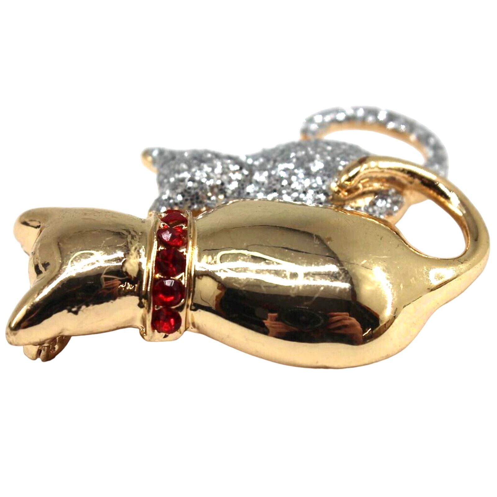 Other Vintage 2 Cats Kitten Rhinestone Brooch • Gold & Silvertone Size ONE SIZE - 2 Thumbnail