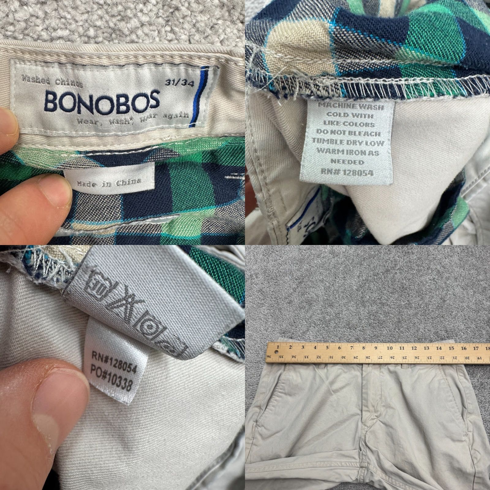 Bonobos Bonobos Slim Fit Straight Leg Chino Pants Mens 31x34 Beige Cotton Flannel Lined Size US 31 - 9 Thumbnail