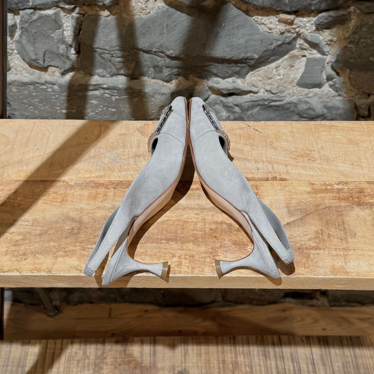 Manolo Blahnik Manolo Blahnik Grey Suede Dolores 50 Slingback Pumps Size US 5.5 / IT 35.5 - 10 Thumbnail