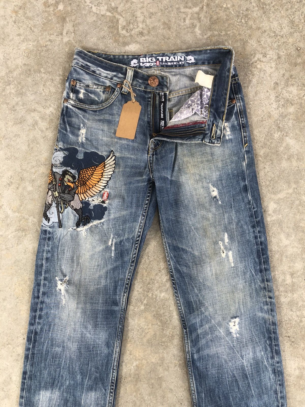Japanese Brand Japanese Big Train Embroidered Jeans Distressed Jeans Size US 29 - 3 Thumbnail