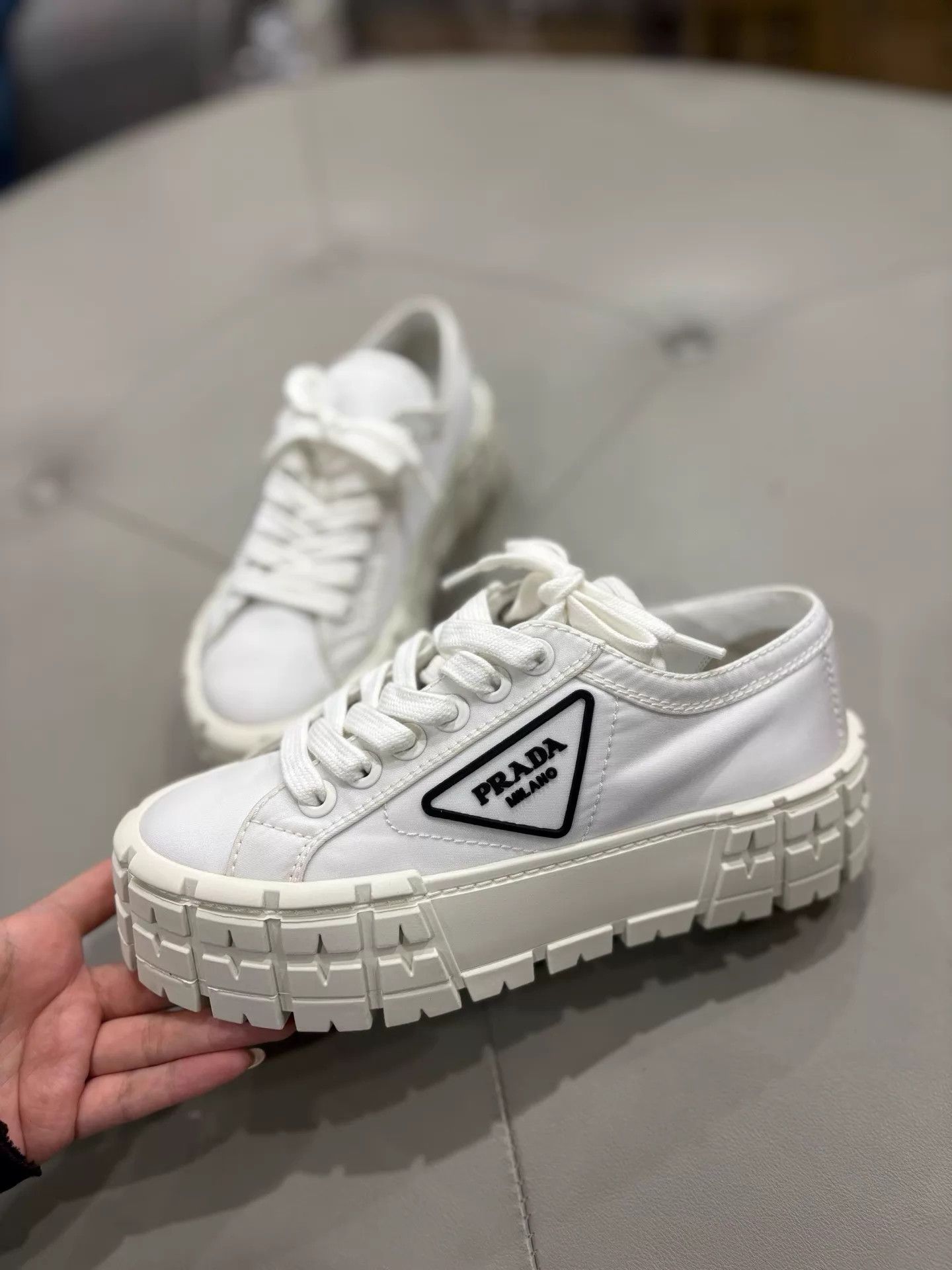 Prada Prada White Canvas Platform Biscuit Shoes 99.99 New Size 35.5 Size US 5 / IT 35 - 2 Thumbnail
