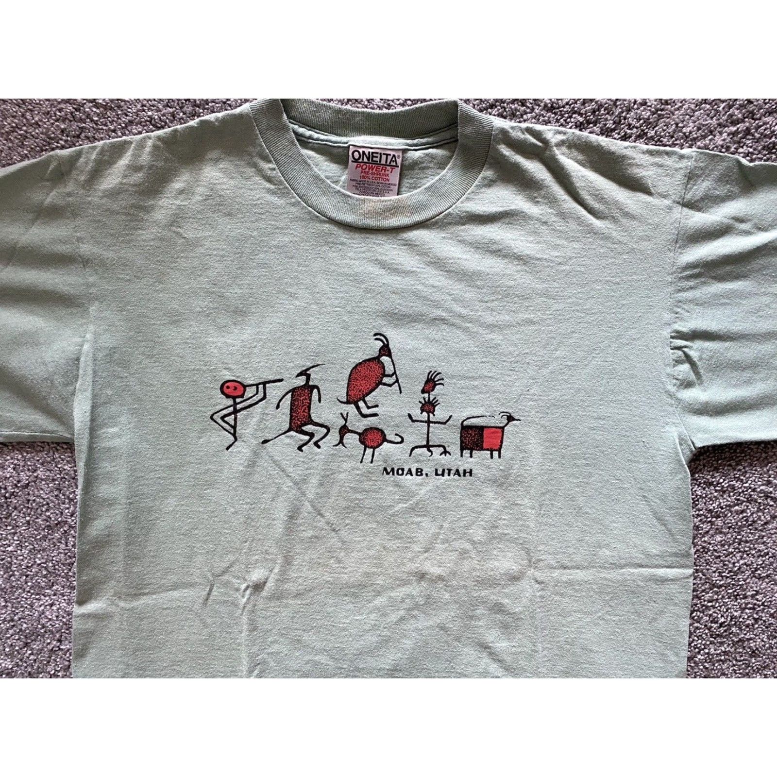 Vintage VINTAGE Oneita T-Shirt Single Stitch Power Men’s Medium Green Hieroglyphics USA 90s Aztec Art Nature Short Sleeve Mens Size US M / EU 48-50 / 2 - 6 Thumbnail