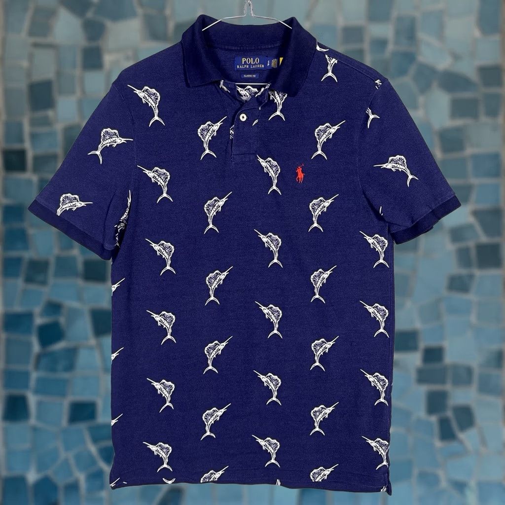Polo Ralph Lauren VINTAGE Polo Ralph Lauren Shirt Mens S Pique Polo Classic Fit Swordfish All Over Print Shirt Mens S Blue 90s Outdoor Golf Size US S / EU 44-46 / 1 - 1 Thumbnail