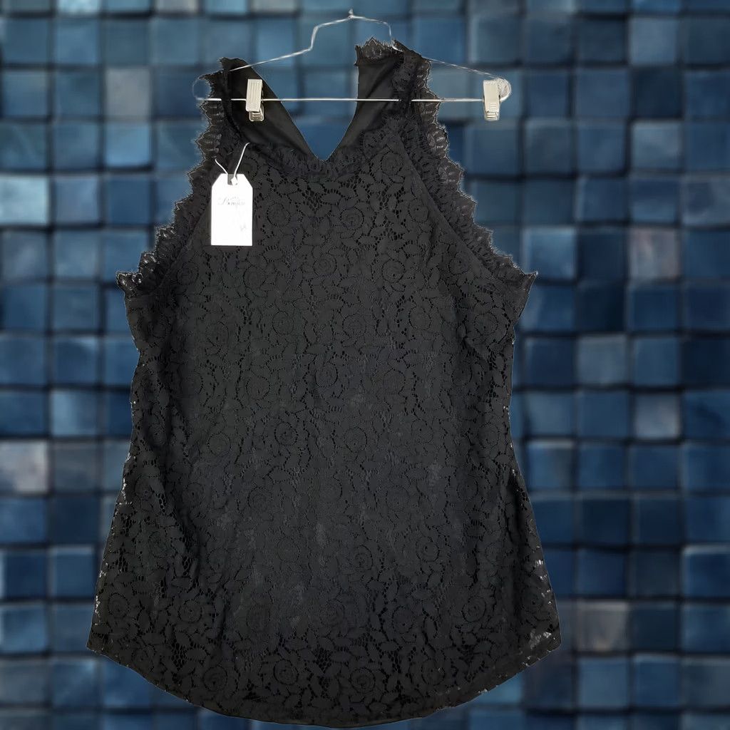 Vintage Berryou Women Lace Crochet Hollow Out Tank Top 2XL Sleeveless V-Neck Blouse Black Camisole Shirt Women Size XXL / US 16-18 / IT 52-54 - 1 Thumbnail