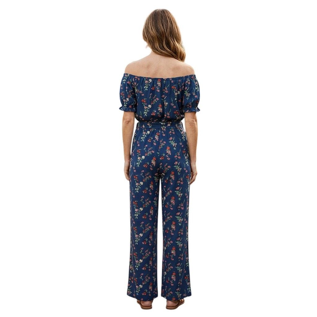 Other Kingston Grey Navy Floral Off-The-Shoulder Jumpsuit, XXS Size 24" / US 00 / IT 34 - 5 Thumbnail