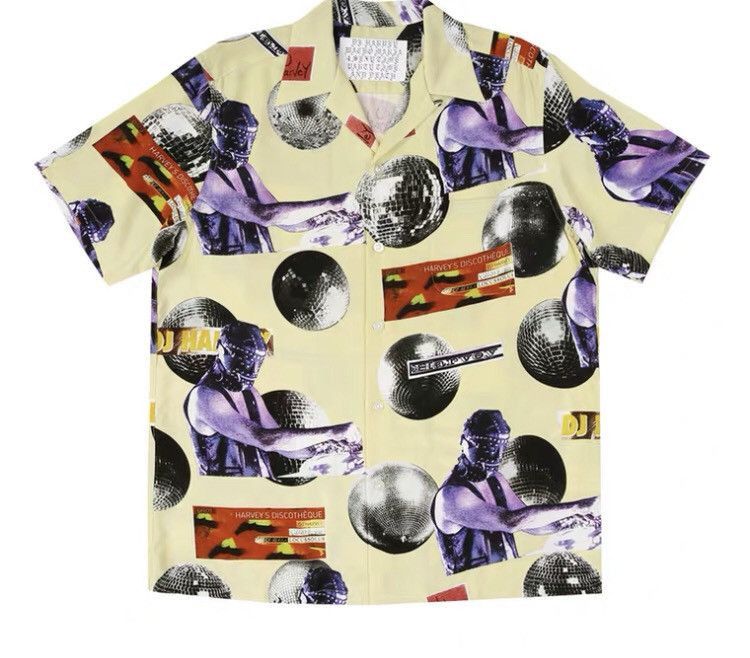 トップス WACKO MARIA DISCO BALL & HARVEY PRINT M Mens Hawaiian Shirt - Retro Disco Mirror Ball Design