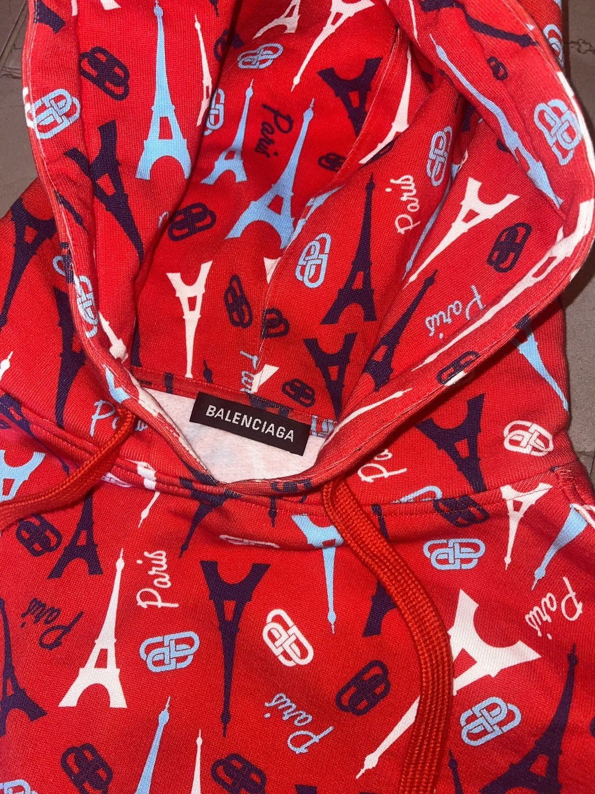 High quality BALENCIAGA Red Logo Print Hooded Sweatshirt Size XXS