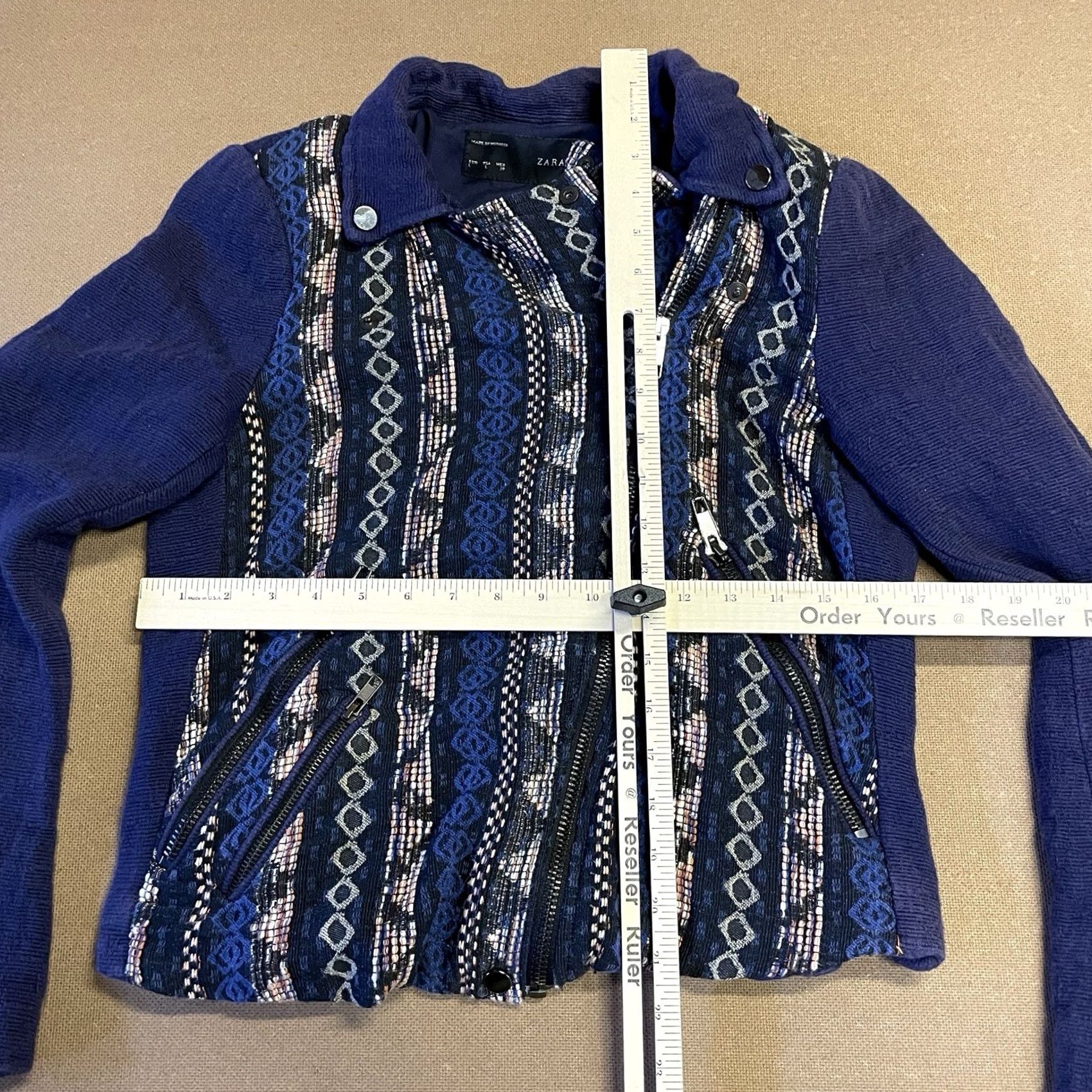 Zara Zara Basic Aztec Jacket Womens Large Blue Full Zip Button Southwestern Ladies Size L / US 10 / IT 46 - 2 Thumbnail
