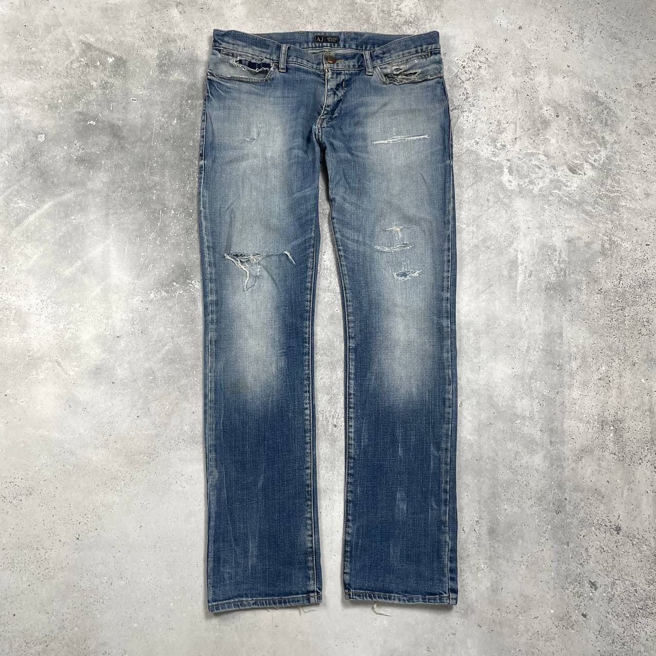Armani Vintage 2000s ARMANI JEANS Distressed Y2K Jeans Blue Size 34 Size US 34 / EU 50 - 2 Thumbnail