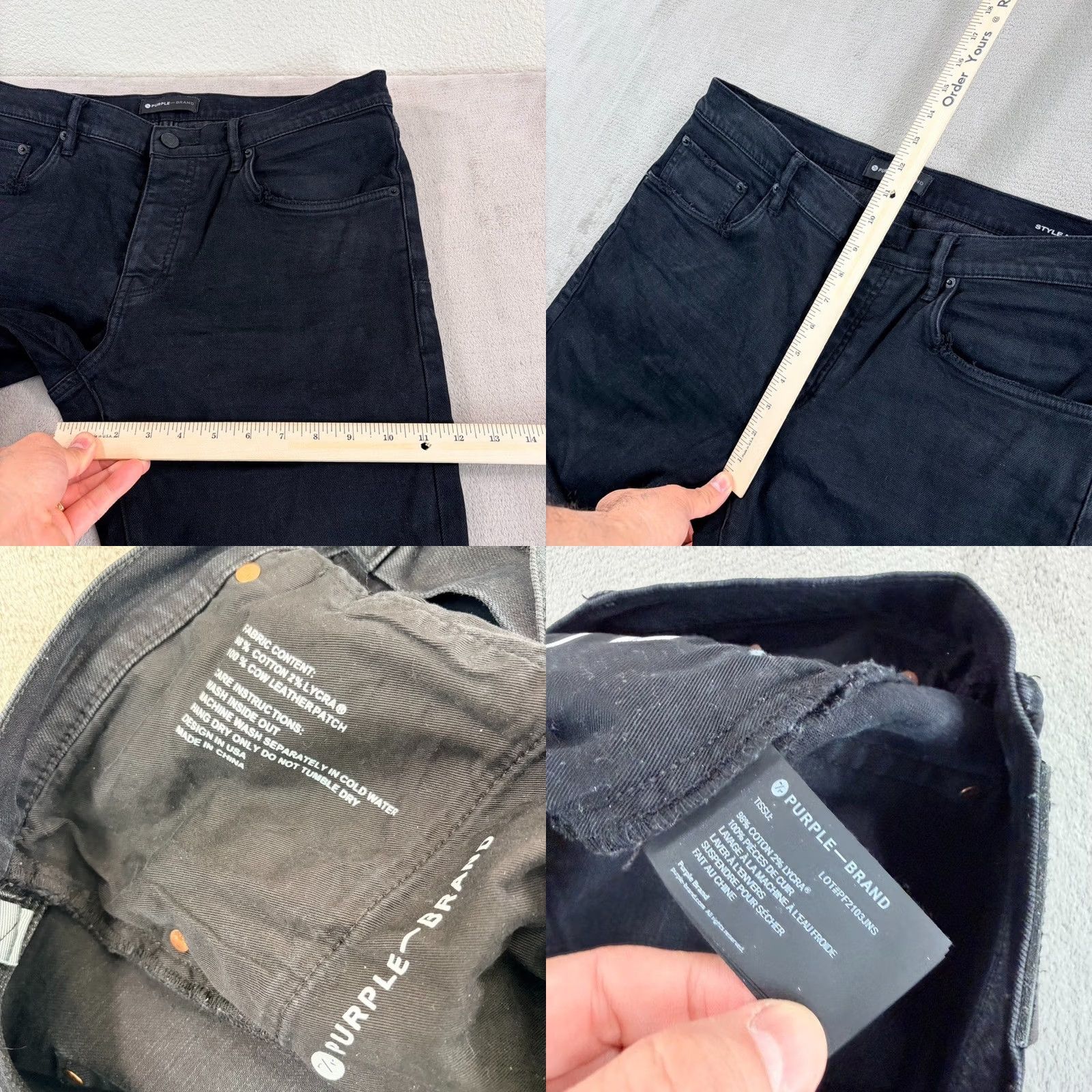 Vintage Purple Brand P001 Slim Fit Jeans Men 34x33 Black Distressed Button Fly Denim 5-Pocket Slim Grunge Hip Hop Size US 34 / EU 50 - 8 Thumbnail