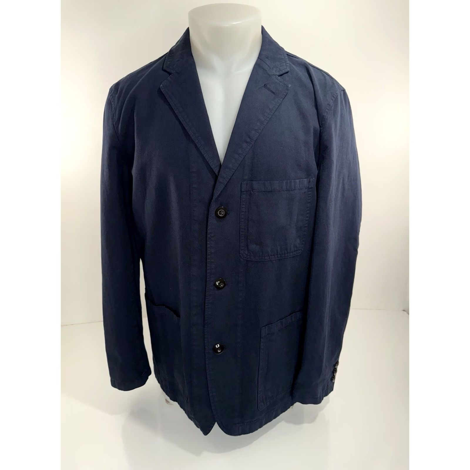 Wallace & Barnes Wallace & Barnes Blazer Jacket - Linen Blend Long 42 Long Unstructured Blue Mens Size 42R - 2 Thumbnail