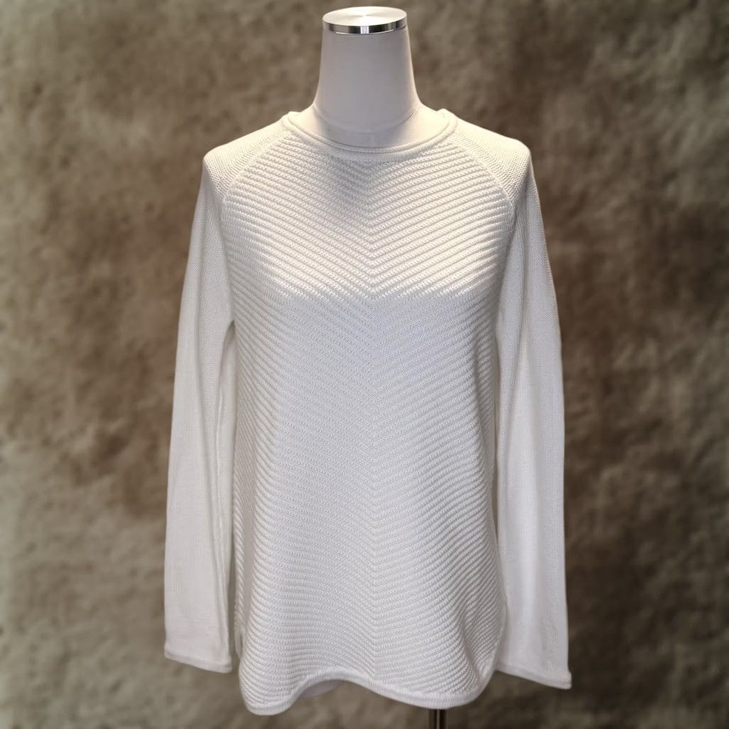 Vintage Kinross Womens Sweater Knit Crewneck Raglan White Chevron Geometric Cotton Pullover S Small Knit Slim-Cut Casual Size S / US 4 / IT 40 - 1 Thumbnail