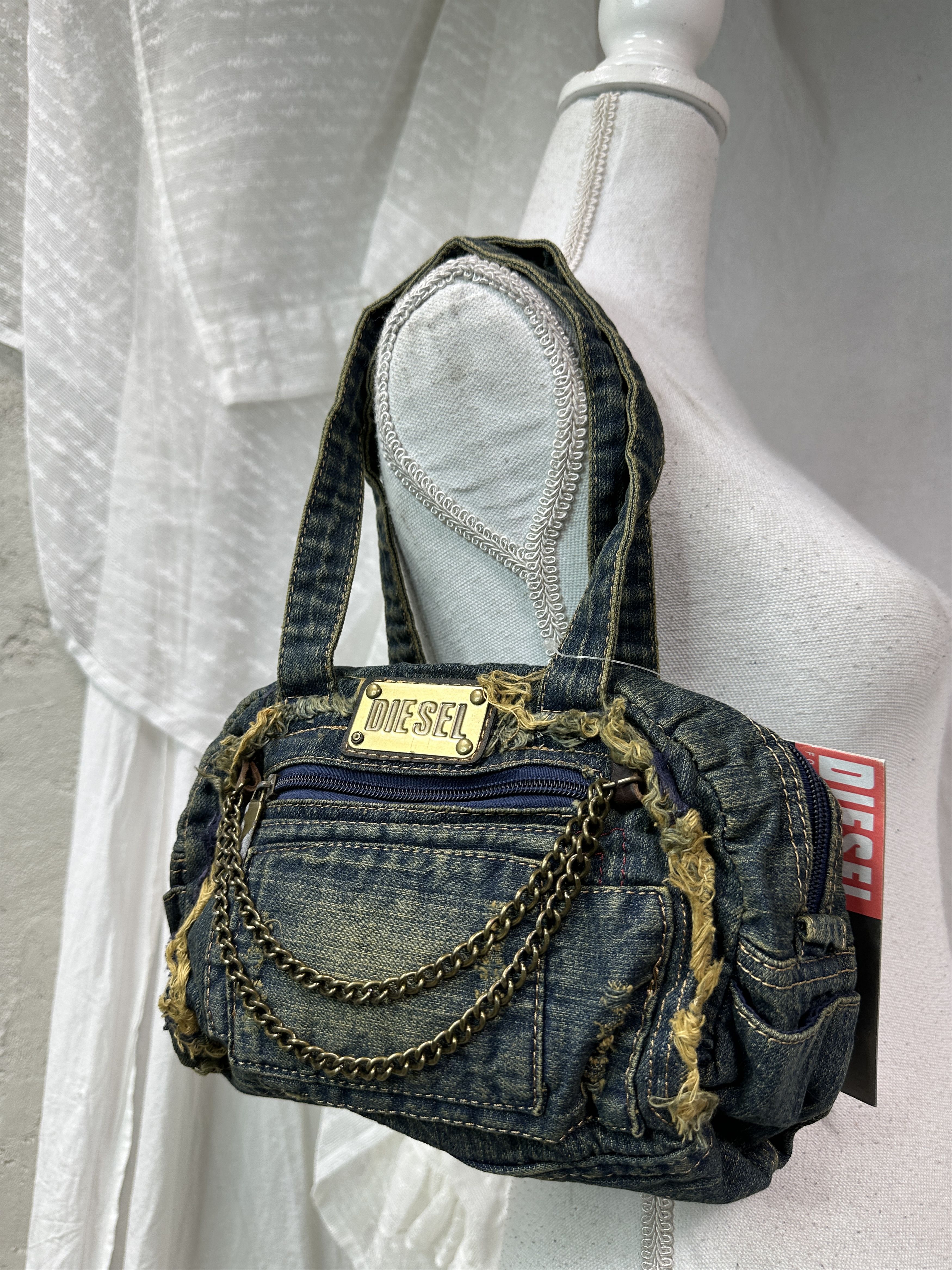 Vintage Vintage Diesel Washed Denim Chain Jeans Bag Y2K Size ONE SIZE - 1 Thumbnail