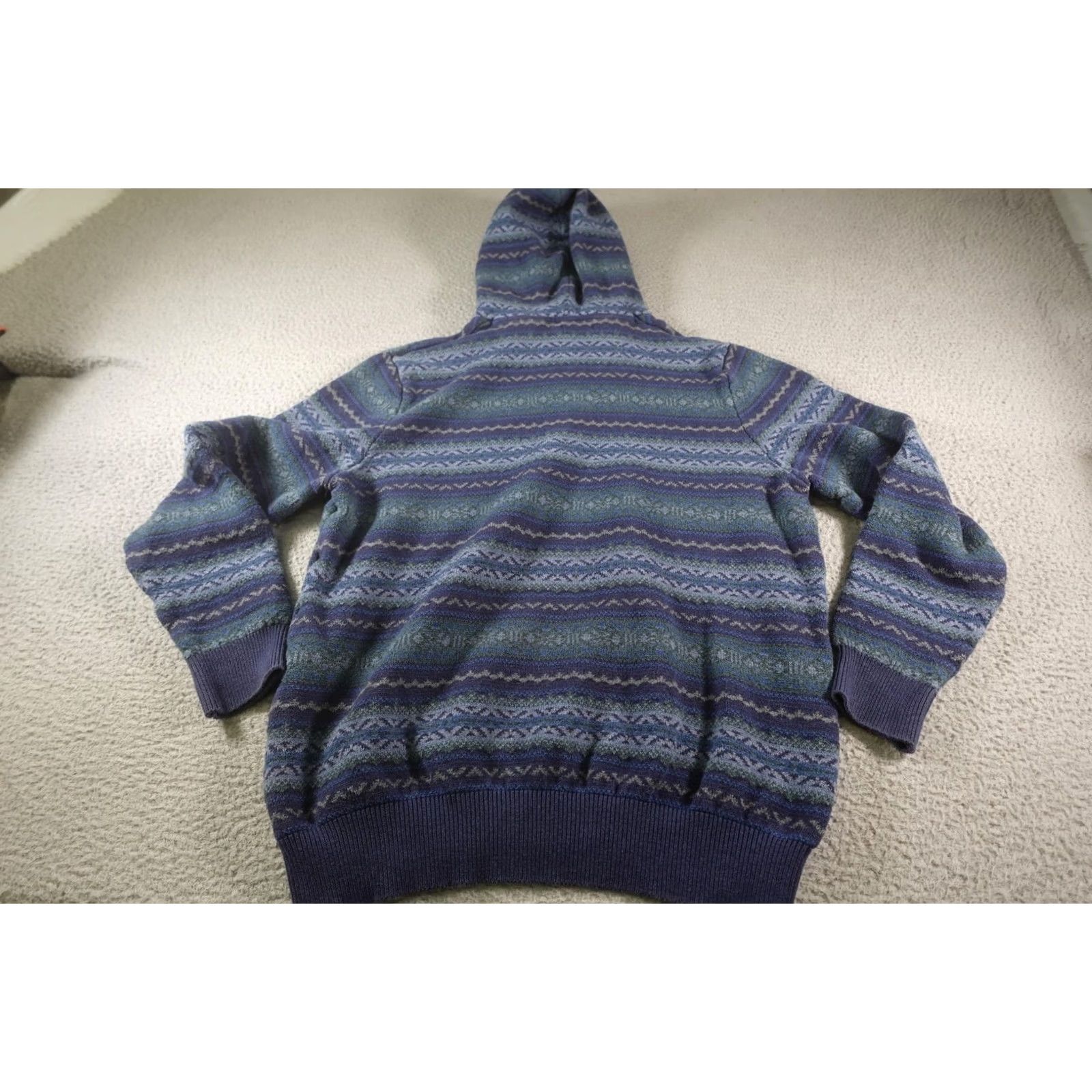 Izod Izod Geometric Hoodie Mens XL Blue Knit Crew Neck Hooded Pullover with Fair Isle Pattern Size US XL / EU 56 / 4 - 5 Thumbnail