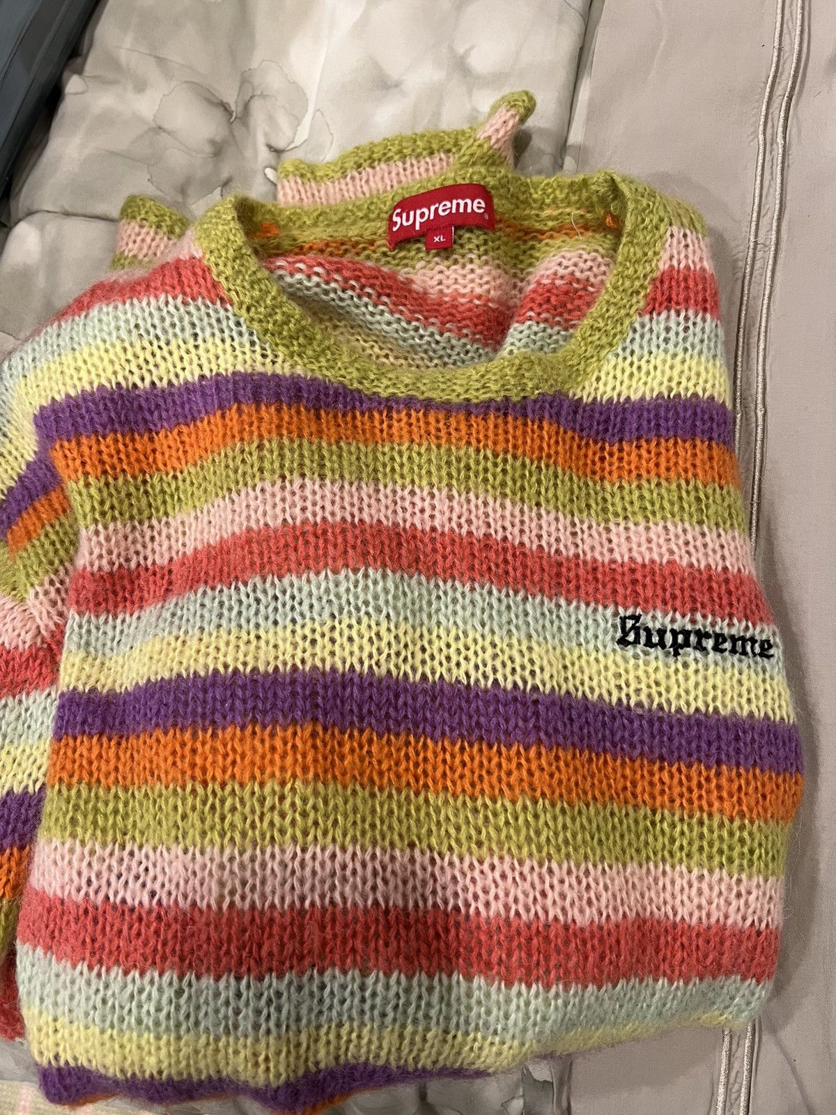 Supreme Supreme Stripe Mohair Sweater Acid Green Size US XL / EU 56 / 4 - 6 Thumbnail