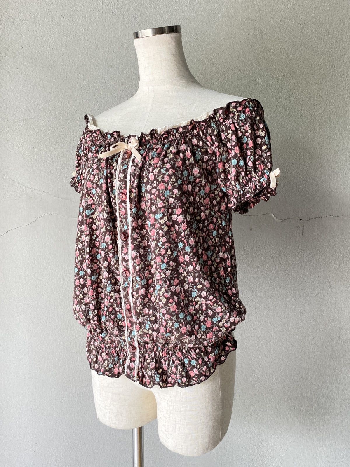 LIZ LISA LIZ LISA Brown Floral Off-Shoulder Blouse Size M / US 6-8 / IT 42-44 - 15 Thumbnail