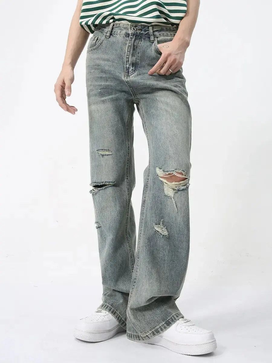 Japanese Brand Retro loose ripped micro flared jeans Size US 32 / EU 48 - 6 Thumbnail