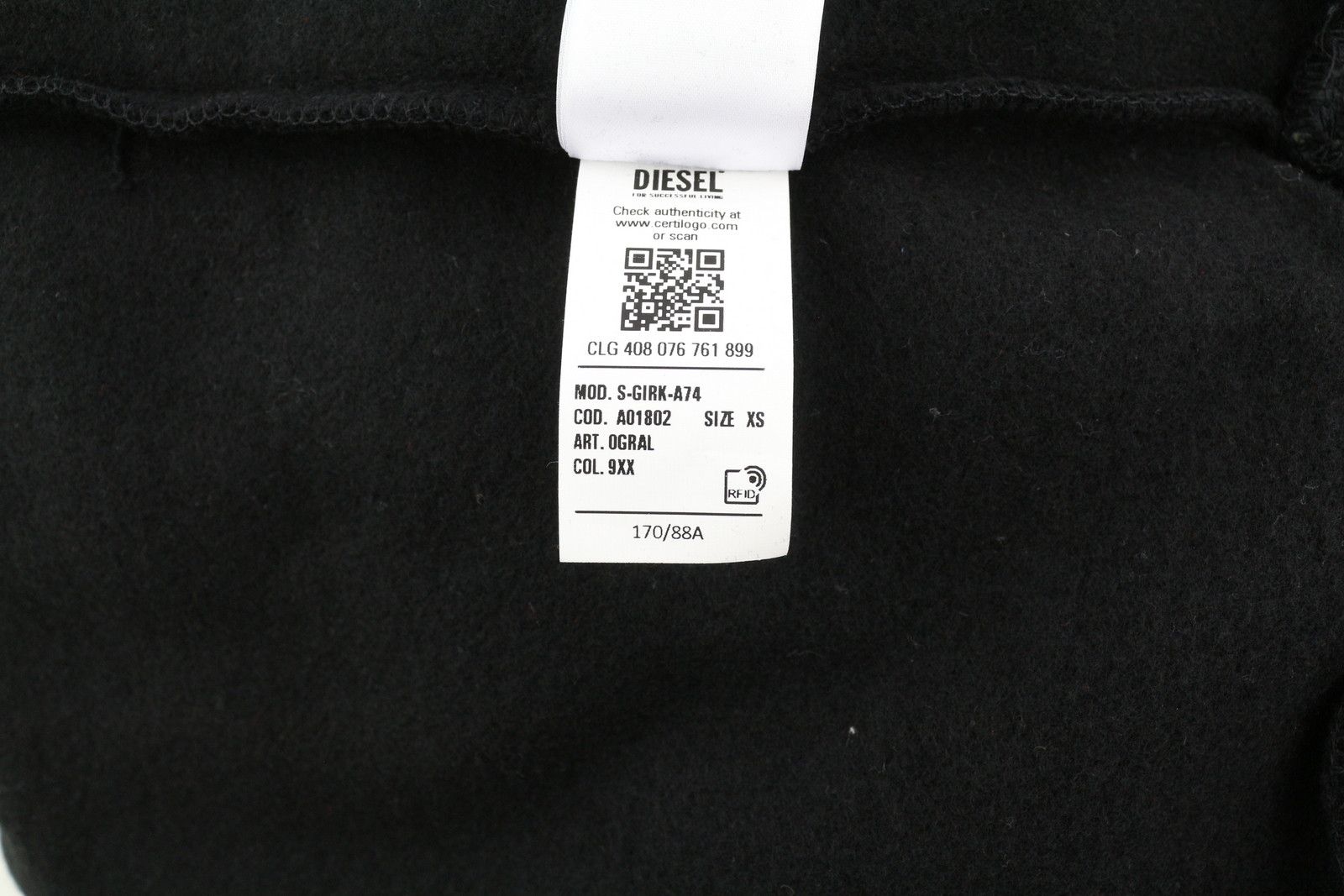 Diesel S-GIRK-A74 XS Black Front Logo Sweatshirt 41014 Size US XS / EU 42 / 0 - 12 Thumbnail