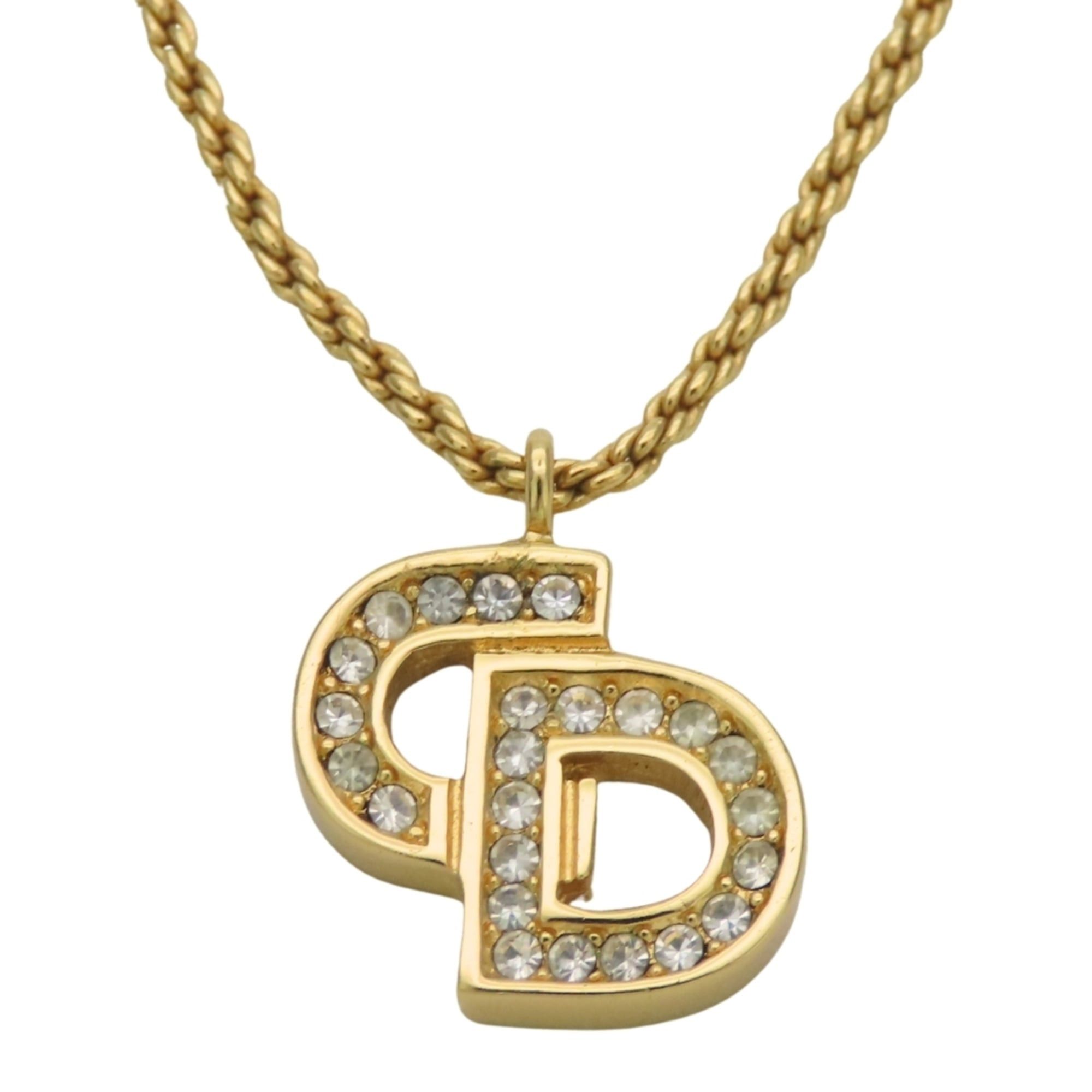 Dior Christian Dior Necklace Logo Metal Rhinestone Gold Plated Pendant for Women Size ONE SIZE - 1 Thumbnail