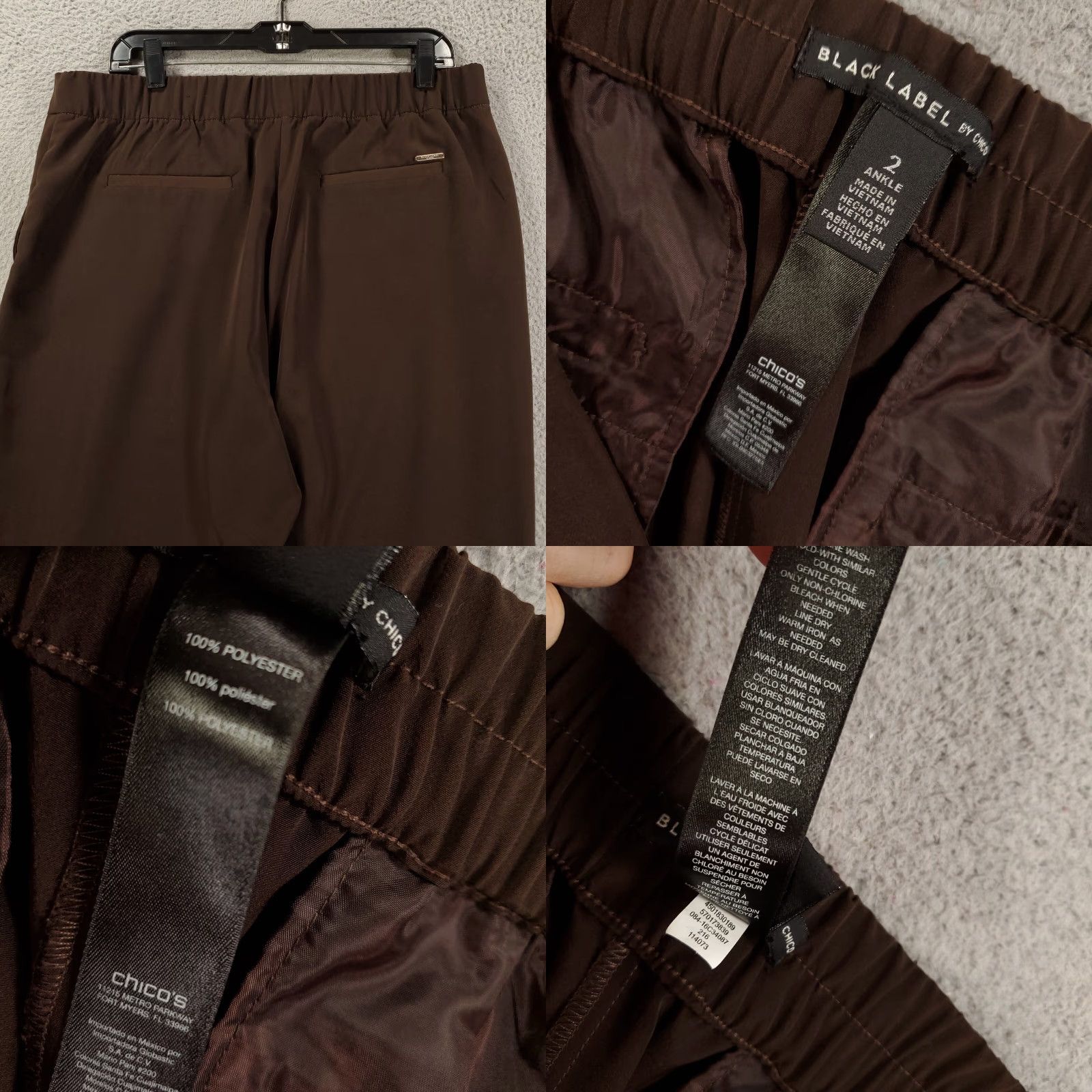 Vintage Chicos Pants Womens Large Brown Ruched Ankle Lightweight Tapered Regular Flat Front Zip Pockets Casual City Preppy Classic Size 36" / US 14 / IT 50 - 8 Thumbnail