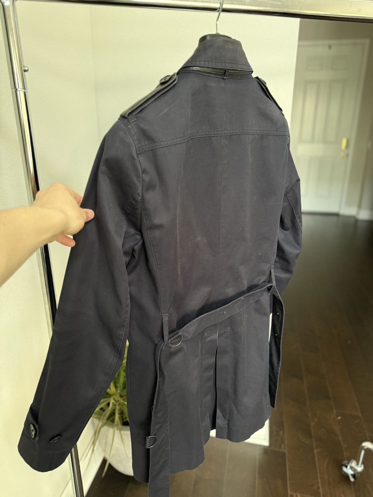 Sandro Sandro Paris Navy Double Breasted Raincoat Leather Details Size M / US 6-8 / IT 42-44 - 15 Thumbnail