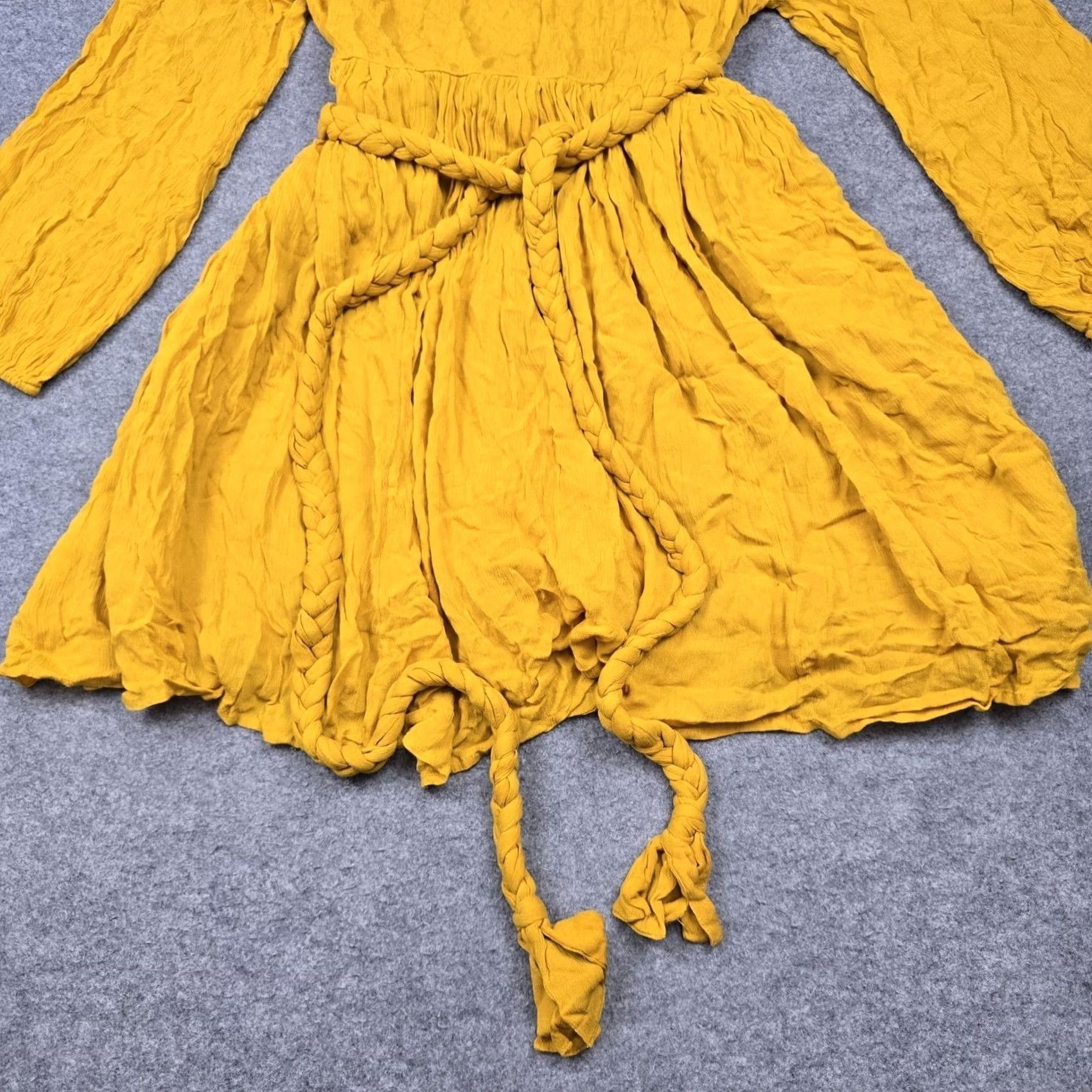 Vintage Eloquii Dress Womens Yellow Boho Fit & Flare Belted Ruffle Mini Long Sleeve 16 Size XXL / US 16-18 / IT 52-54 - 3 Thumbnail