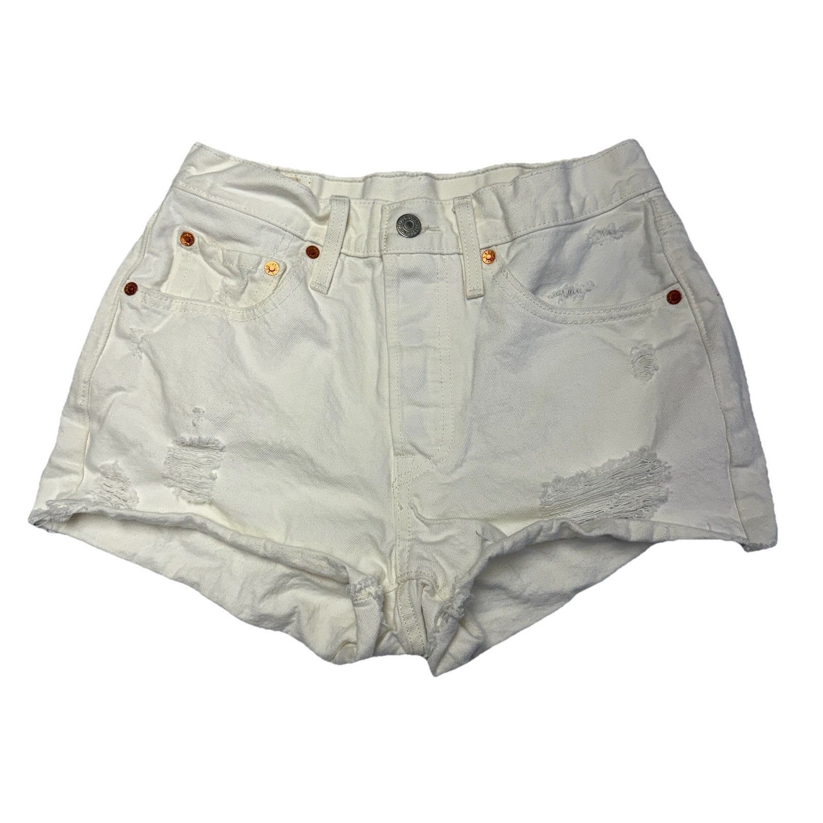 Levi's Levi's 501 Button Fly Denim Shorts Womens 26 White Distress Size 26" / US 2 / IT 38 - 1 Thumbnail