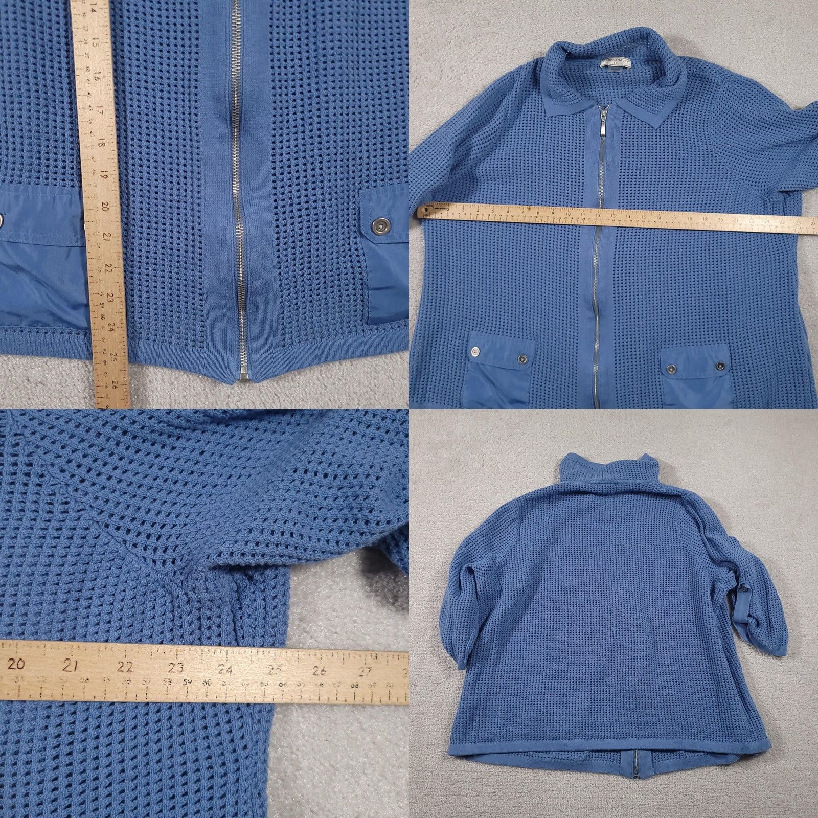 Vintage Allison Daley Jacket Womens 3X Blue Textured Knit Full Zip Pockets Lightweight Layer Jacket Size XXL / US 16-18 / IT 52-54 - 8 Thumbnail