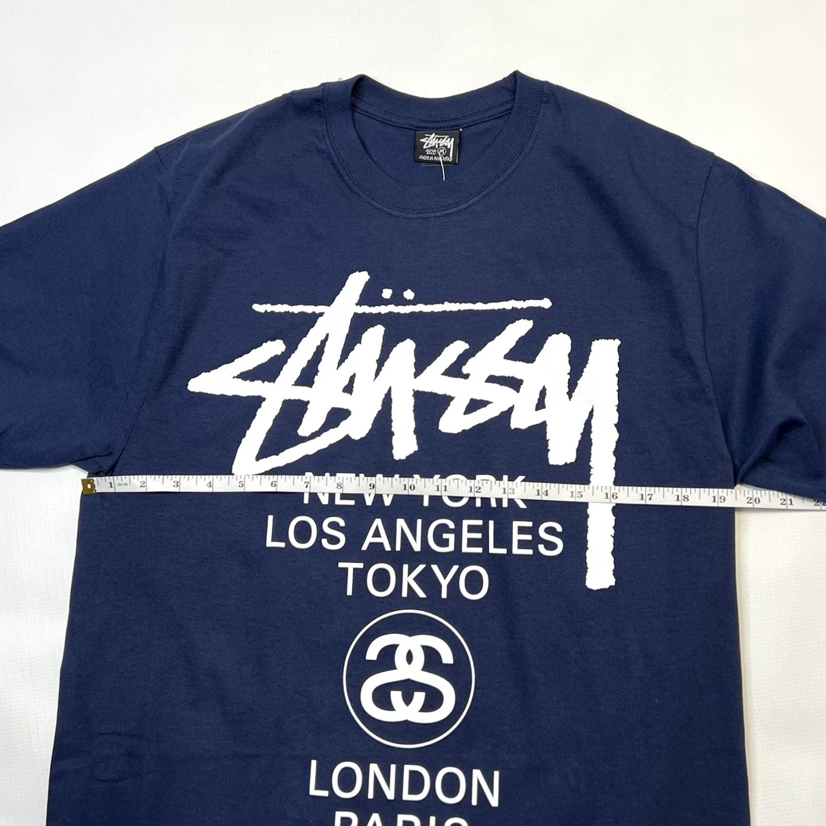Vintage Stussy World Tour Logo Tee Shirt Blue Mens M Short Sleeve Graphic Print T-Shirt 2020s Regular Fit Size US M / EU 48-50 / 2 - 4 Thumbnail