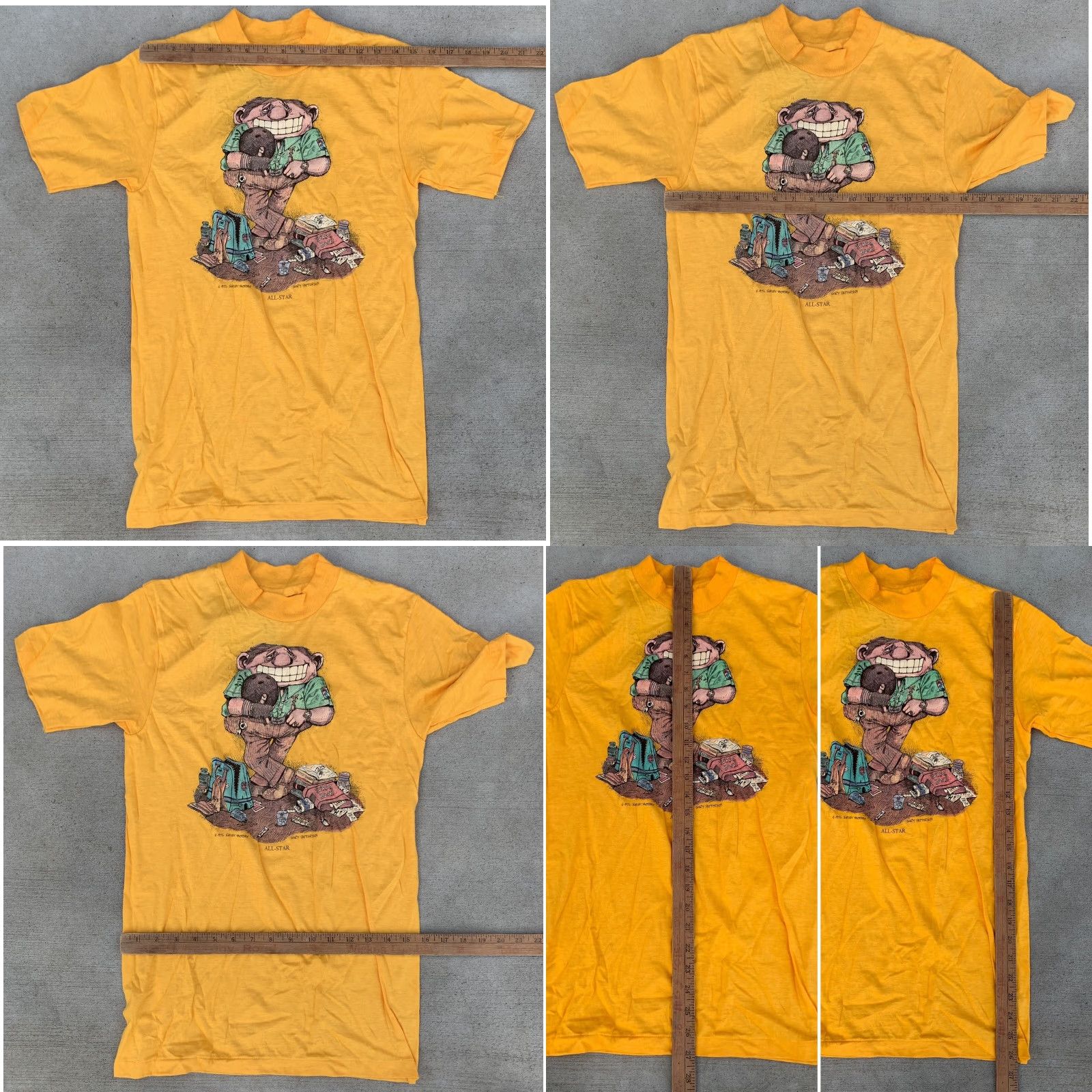 Hanes VINTAGE Hanes T-Shirt 70s 1970s Gary Patterson All Star Bowling Theme Short Sleeve Yellow Mens S Size US S / EU 44-46 / 1 - 11 Thumbnail