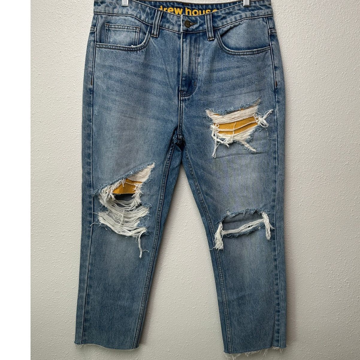 Drew House Drew House Distressed Jeans Blue Raw Hem Corduroy Patches 32 Size US 32 / EU 48 - 1 Thumbnail