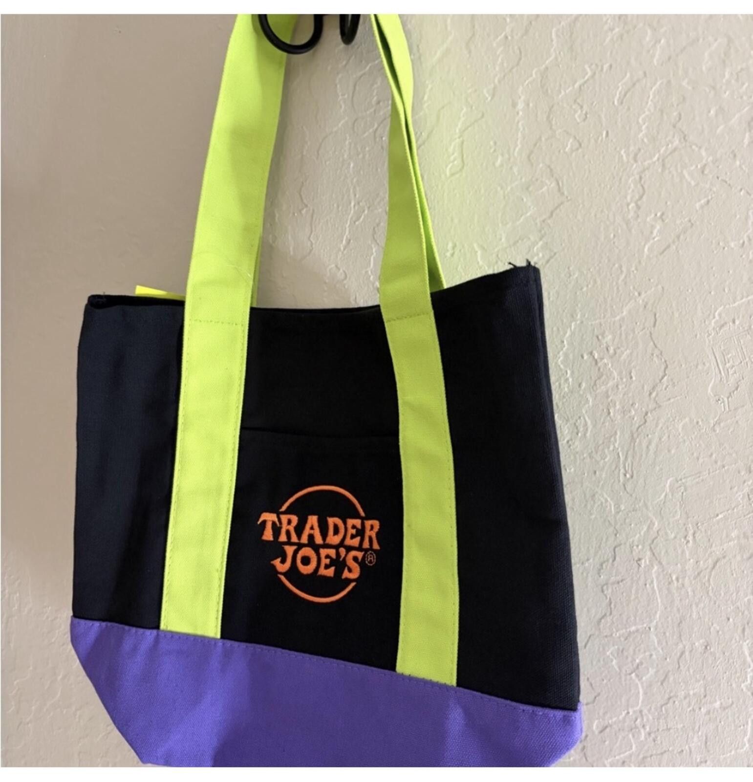 Other New Trader Joe's Black and Purple Tote with Green Handles Size ONE SIZE - 2 Thumbnail
