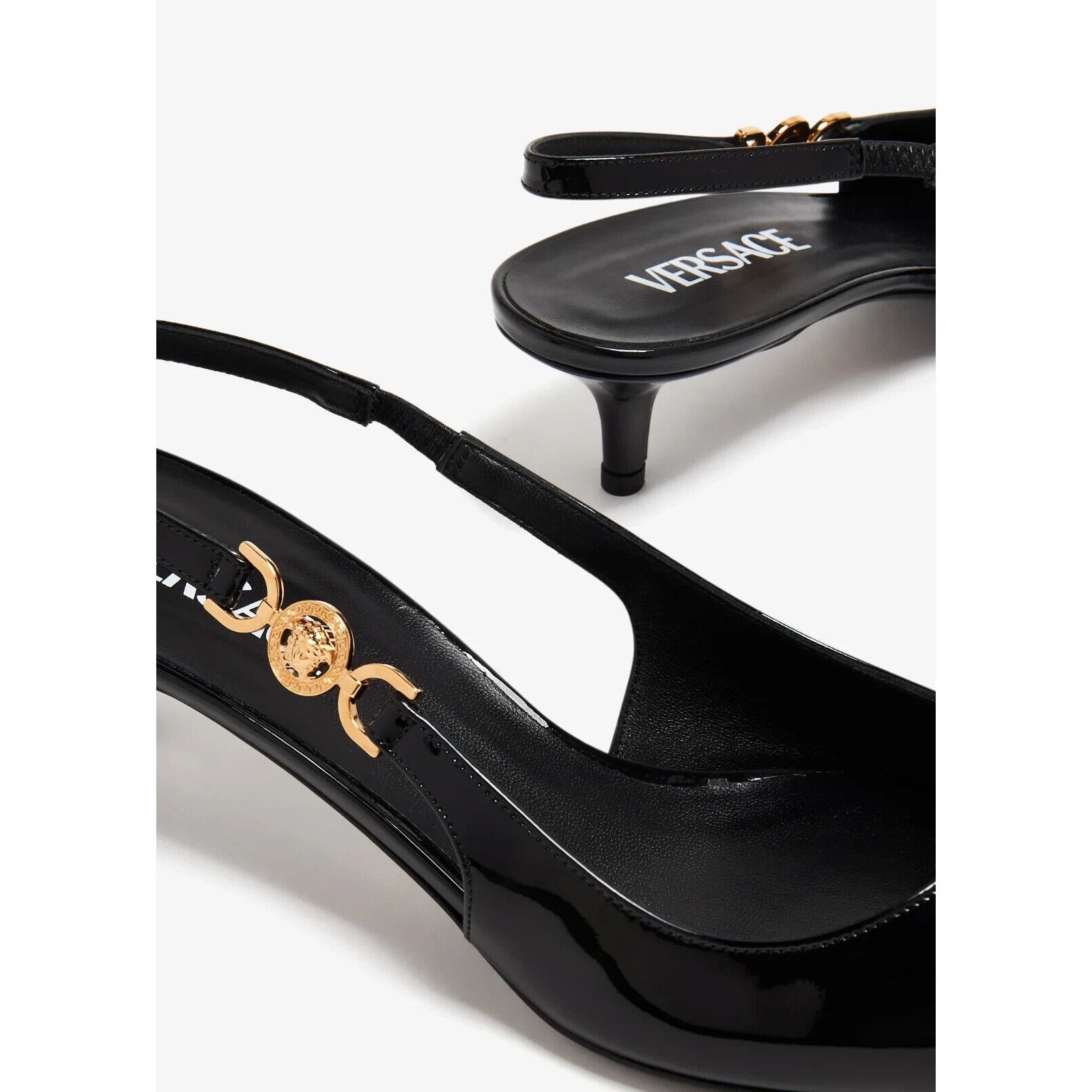 Versace VERSACE BLACK PATENT LEATHER GOLD MEDUSA SANDALS PUMPS 39.5 Size US 9.5 / IT 39.5 - 5 Thumbnail