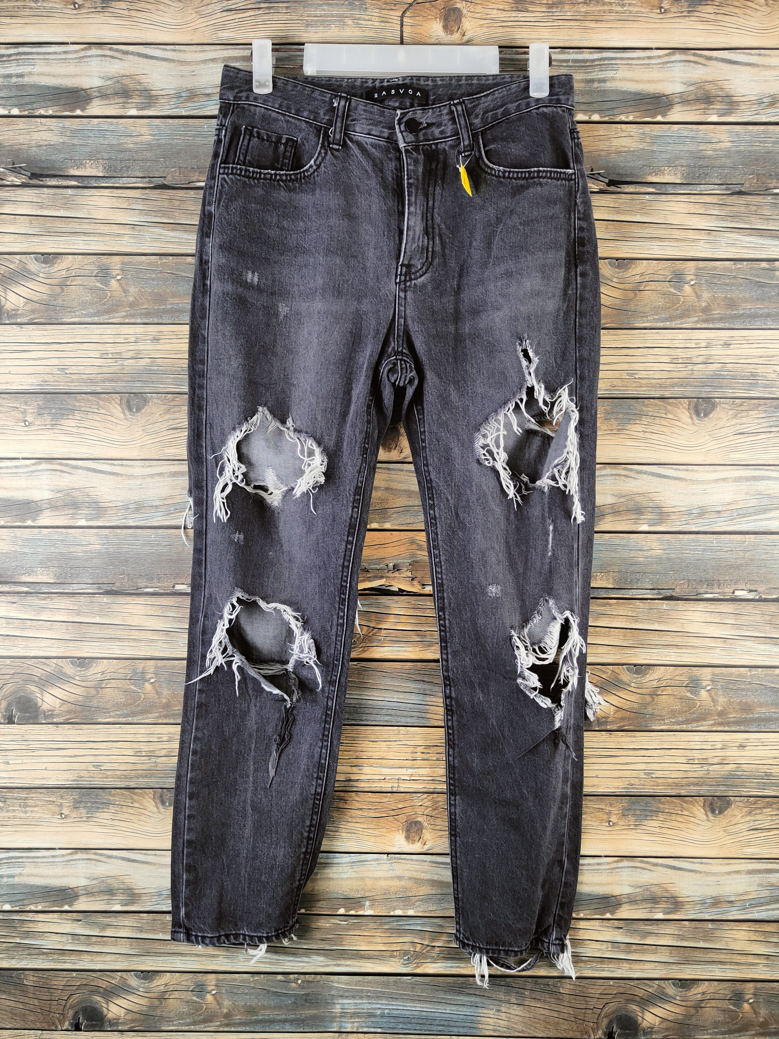 Japanese Brand DL Rasvoa Black Distressed Ripped Skinny Jeans #46-965 Size US 28 / EU 44 - 1 Thumbnail