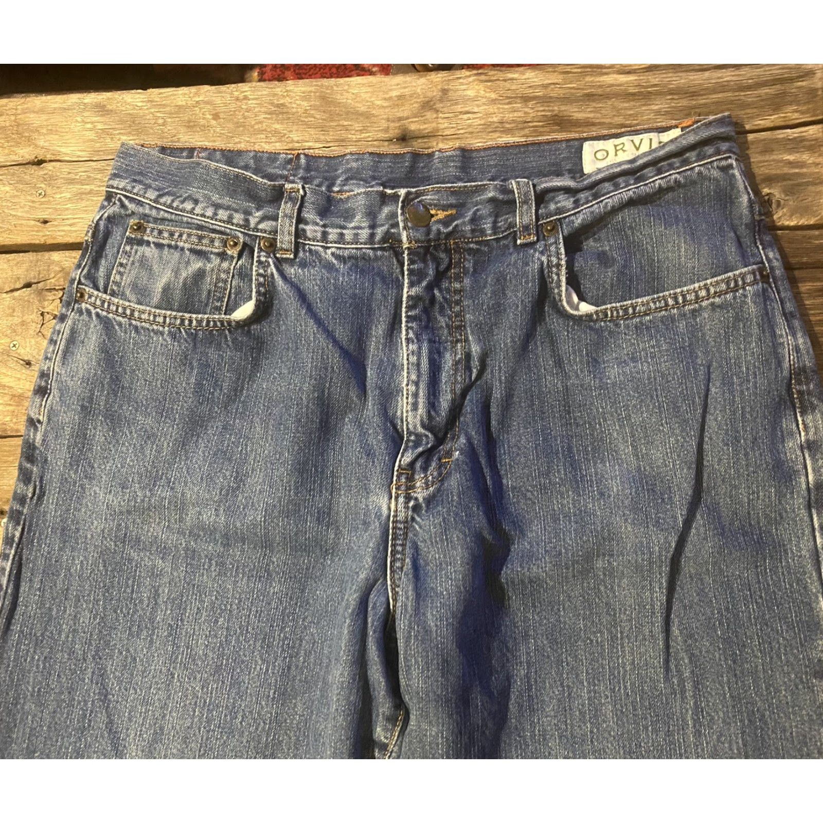 Orvis Orvis Jeans Mens 36x33 Denim Medium Wash Straight Classic Zip Inseam 33/34 Blue Cotton Vintage No Size US 36 / EU 52 - 4 Thumbnail