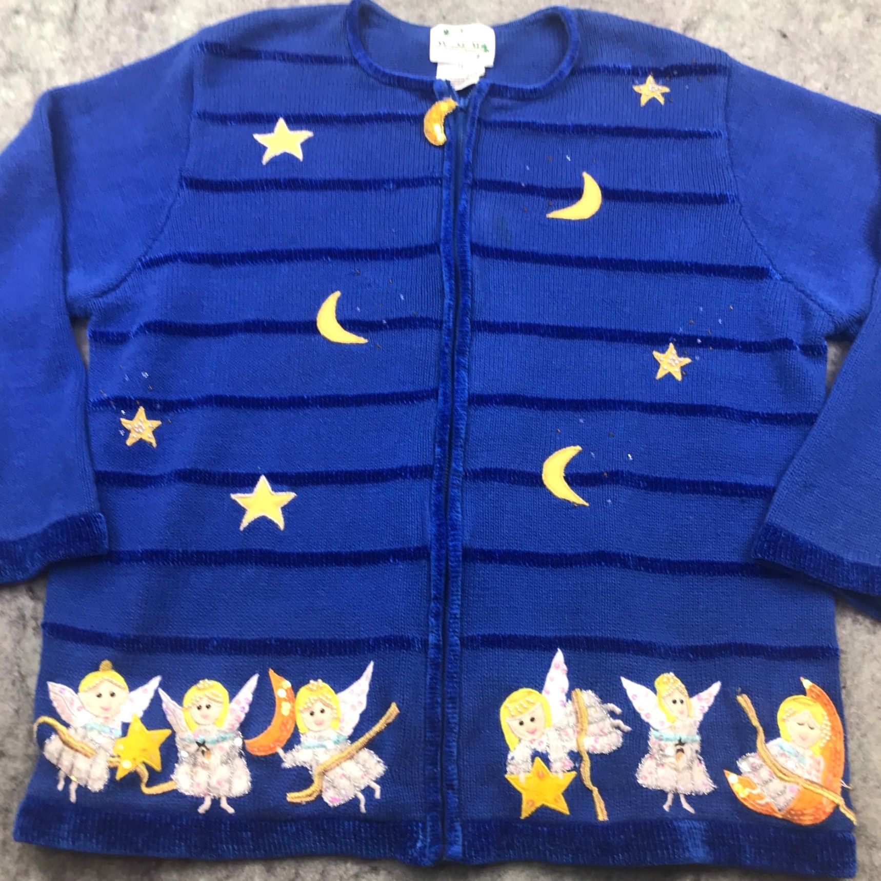 Quacker Factory VINTAGE Quacker Factory Sweater Size 1X Blue Embellished Angels Starry Night Womens Size XL / US 12-14 / IT 48-50 - 2 Thumbnail